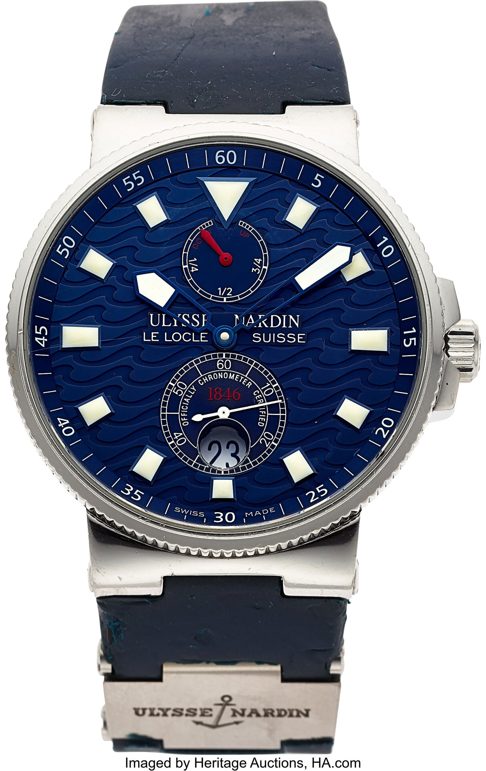 Ulysse Nardin Marine Diver Blue, Ref. 263-68 Ca: Ulysse Nardin Marine Diver Blue, Ref. 263-68 Case: 40 mm, stainless steel, three body, 6 screw exhibition case back, and square crown guards Dial: blue