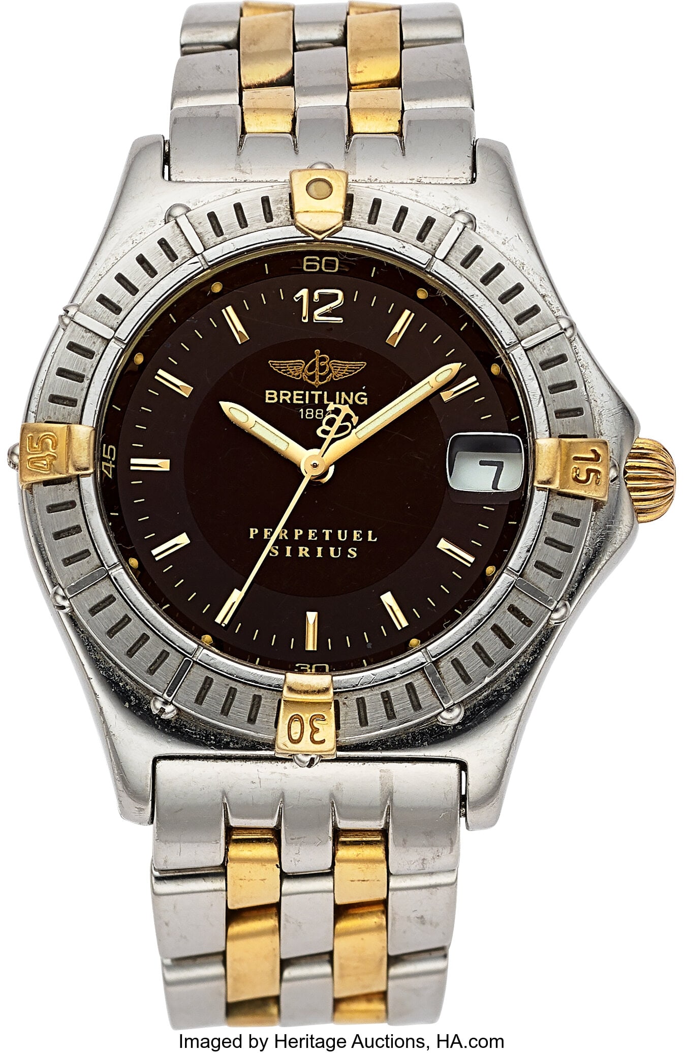 Breitling Perpetual Sirius Two Tone, Ref. B62022: Breitling Perpetual Sirius Two Tone, Ref. B62022 Case: 31 mm, steel/18k yellow gold, three body, screw-down case back, push-pull crown, and