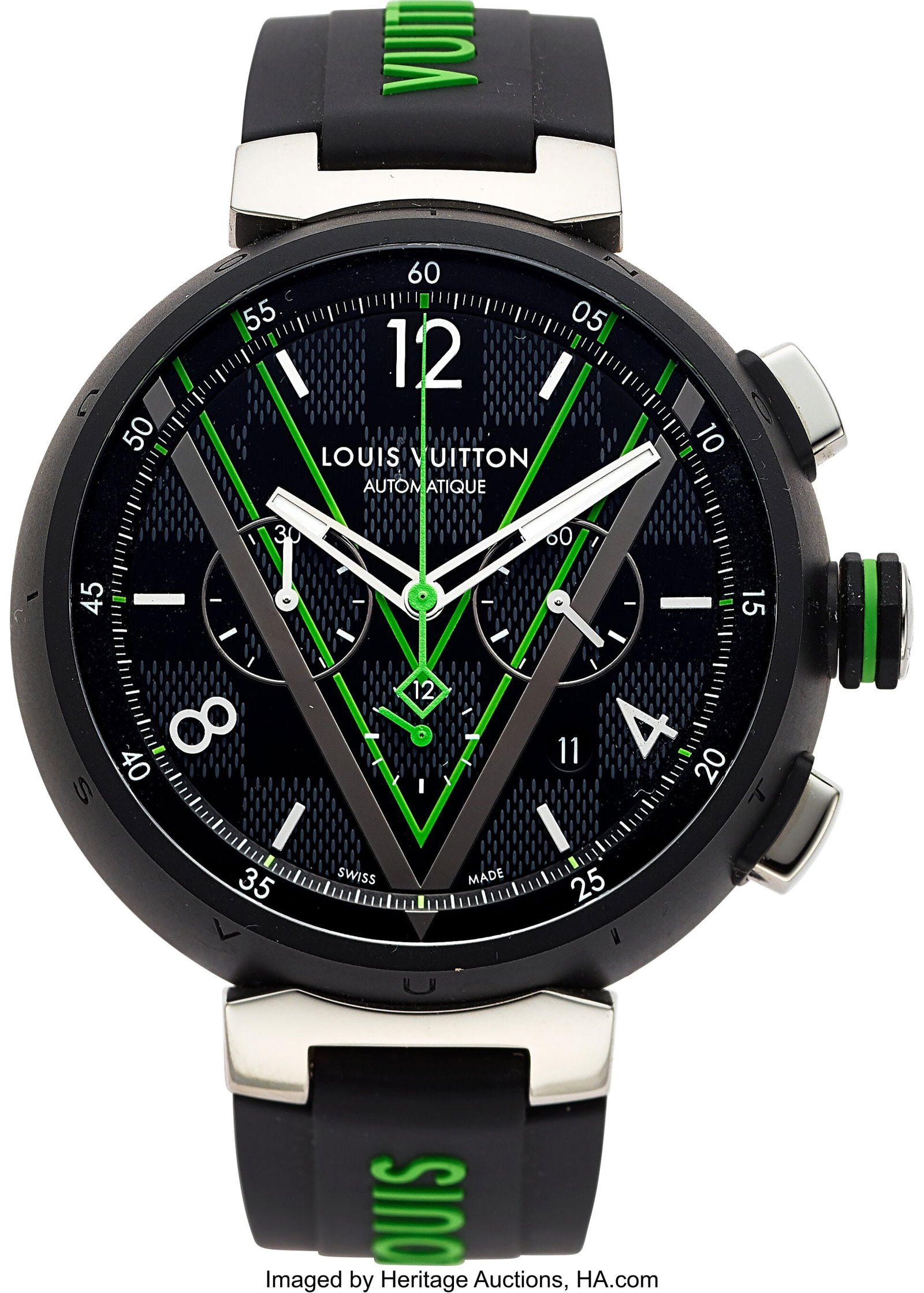 Louis Vuitton Automatic Steel, Ref. QA130 Case: Louis Vuitton Automatic Steel, Ref. QA130 Case: 46 mm, stainless steel, three body, 6 screw exhibition case back, and screw-down crown, AA5483