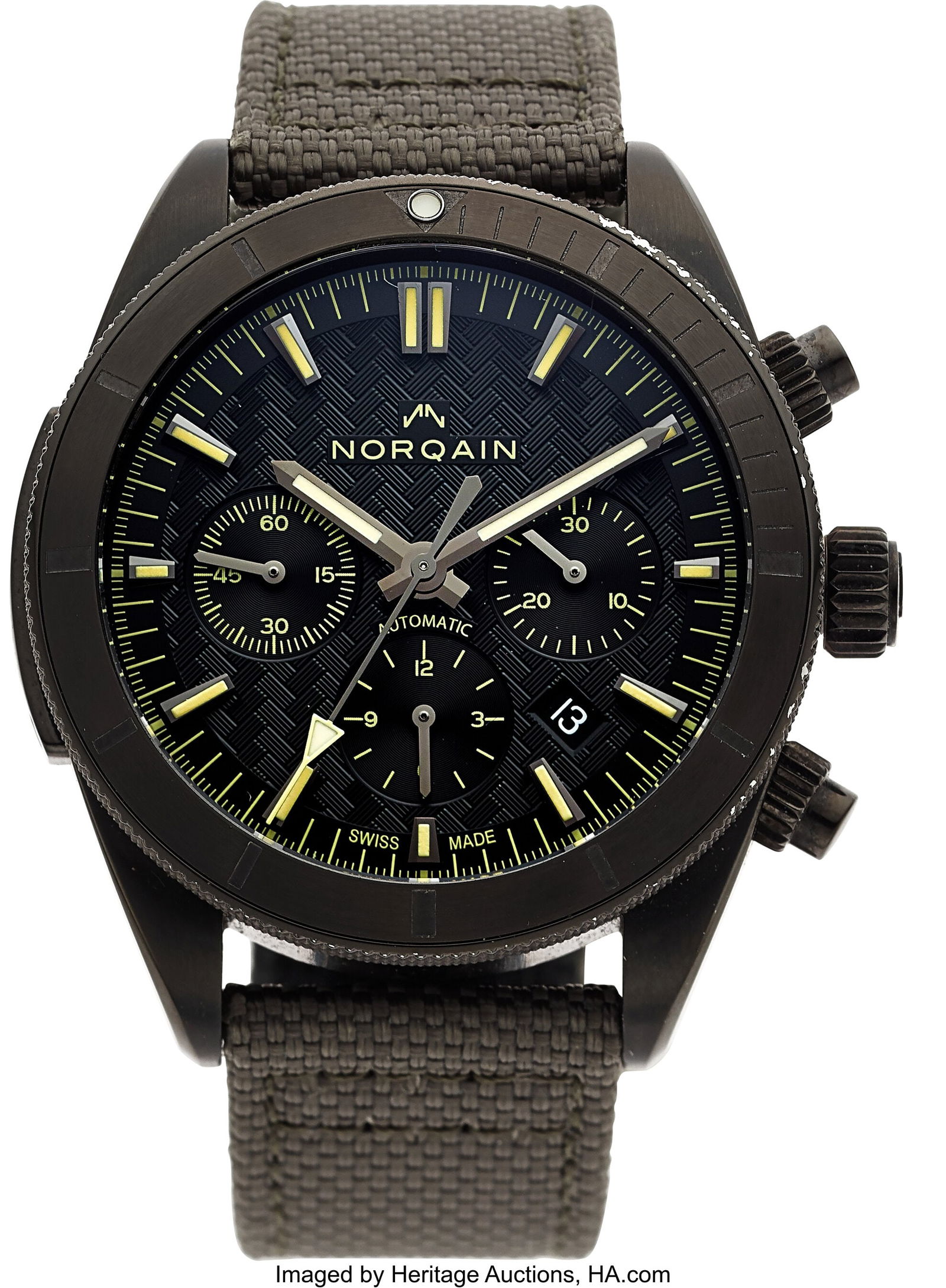 Norqain Adventure Sport Chrono, Ref. NB1200 Full: Norqain Adventure Sport Chrono, Ref. NB1200 Full Set Case: 44 mm, stainless steel with DLC, three body, screw-down exhibition case back, crown, and