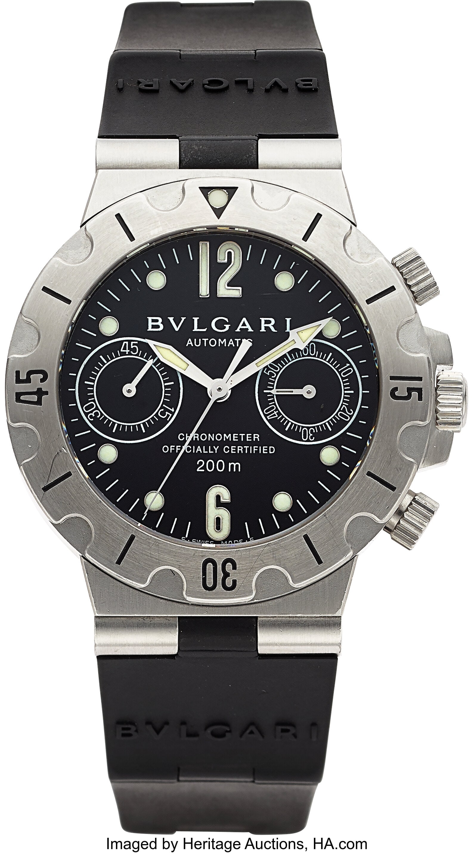 Bulgari Diagono Chronograph, Ref. SCB38S Case: Bulgari Diagono Chronograph, Ref. SCB38S Case: 38 mm, stainless steel, three body, screw-down case back, crown, and buttons, and unidirectional