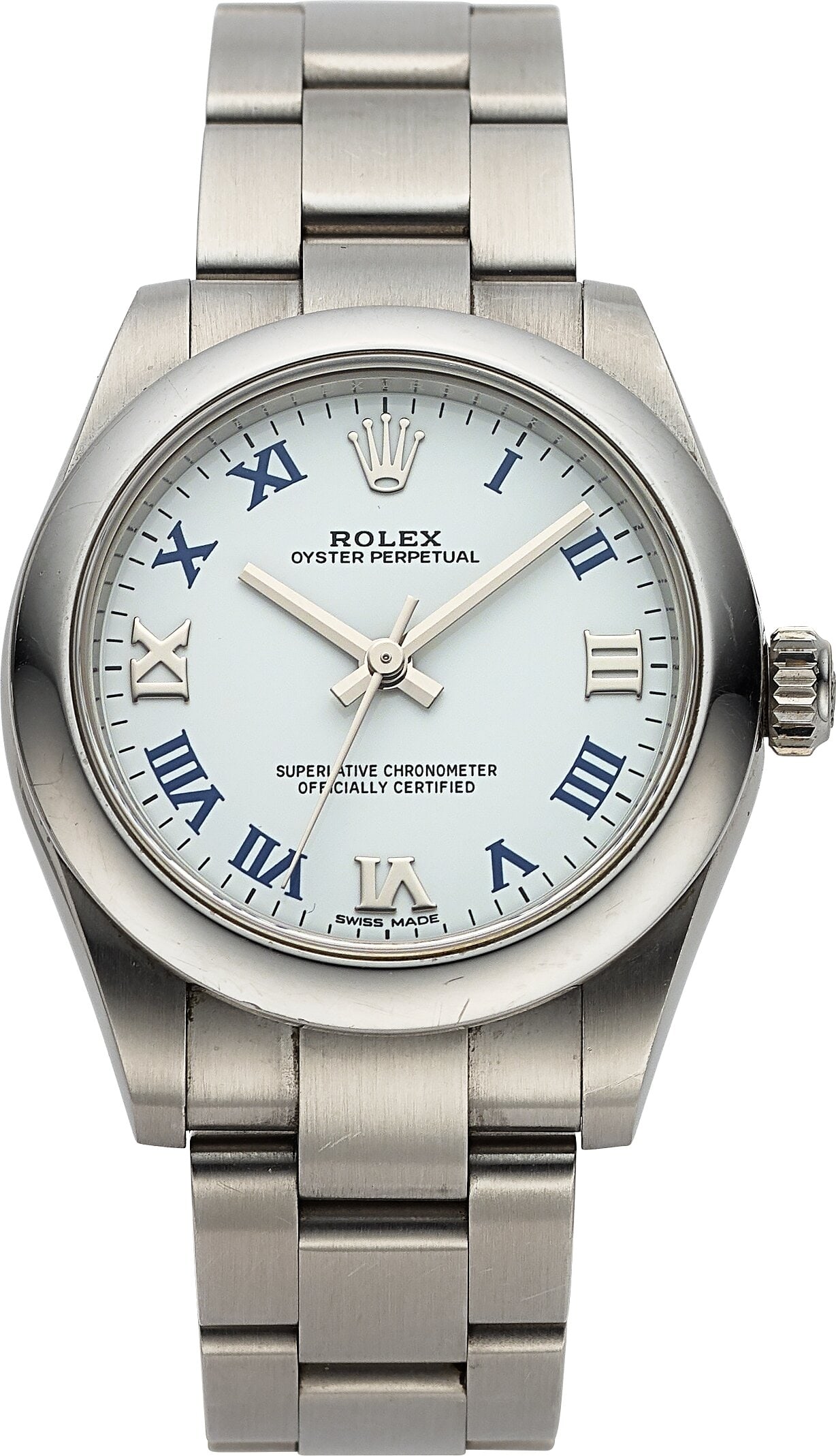 Rolex Oyster Perpetual 31 Stainless Steel, Ref.: Rolex Oyster Perpetual 31 Stainless Steel, Ref. 177200 Case: 31 mm, stainless steel, three body, screw-down case back, push-pull crown, and fixed