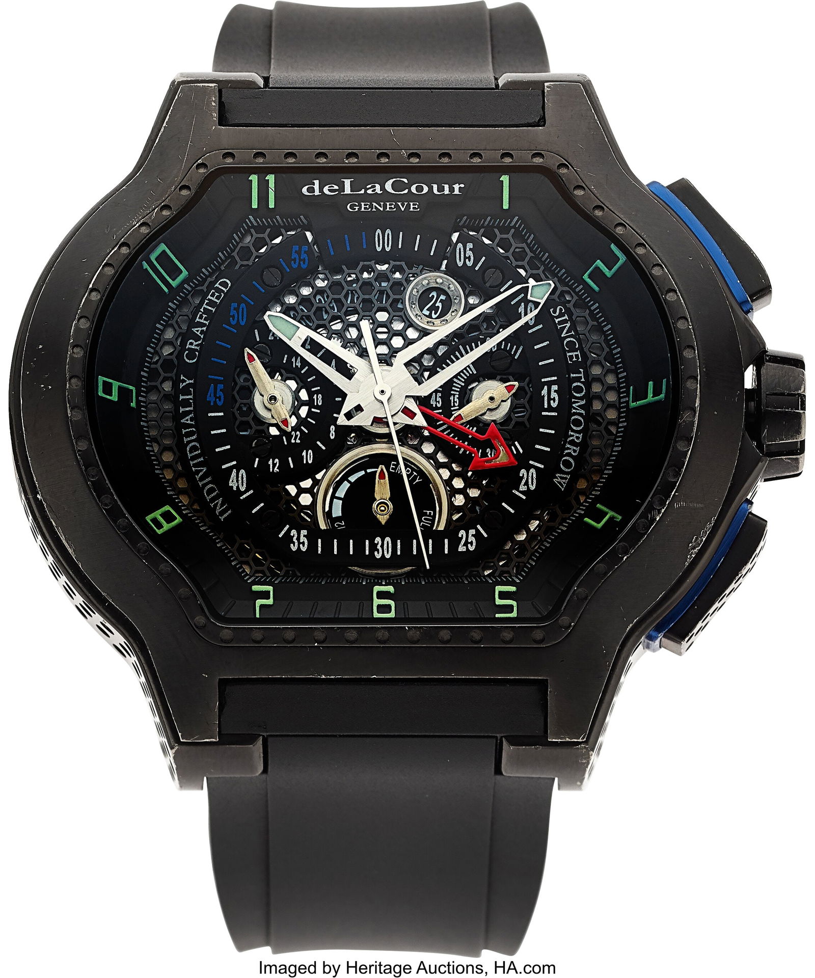 DeLaCour City Ego Chrono Titanium Wristwatch Ful: DeLaCour City Ego Chrono Titanium Wristwatch Full Set Case: 55 mm x 41 mm, titanium, three body, 8 screw case back, push-pull crown, engraving on case back,