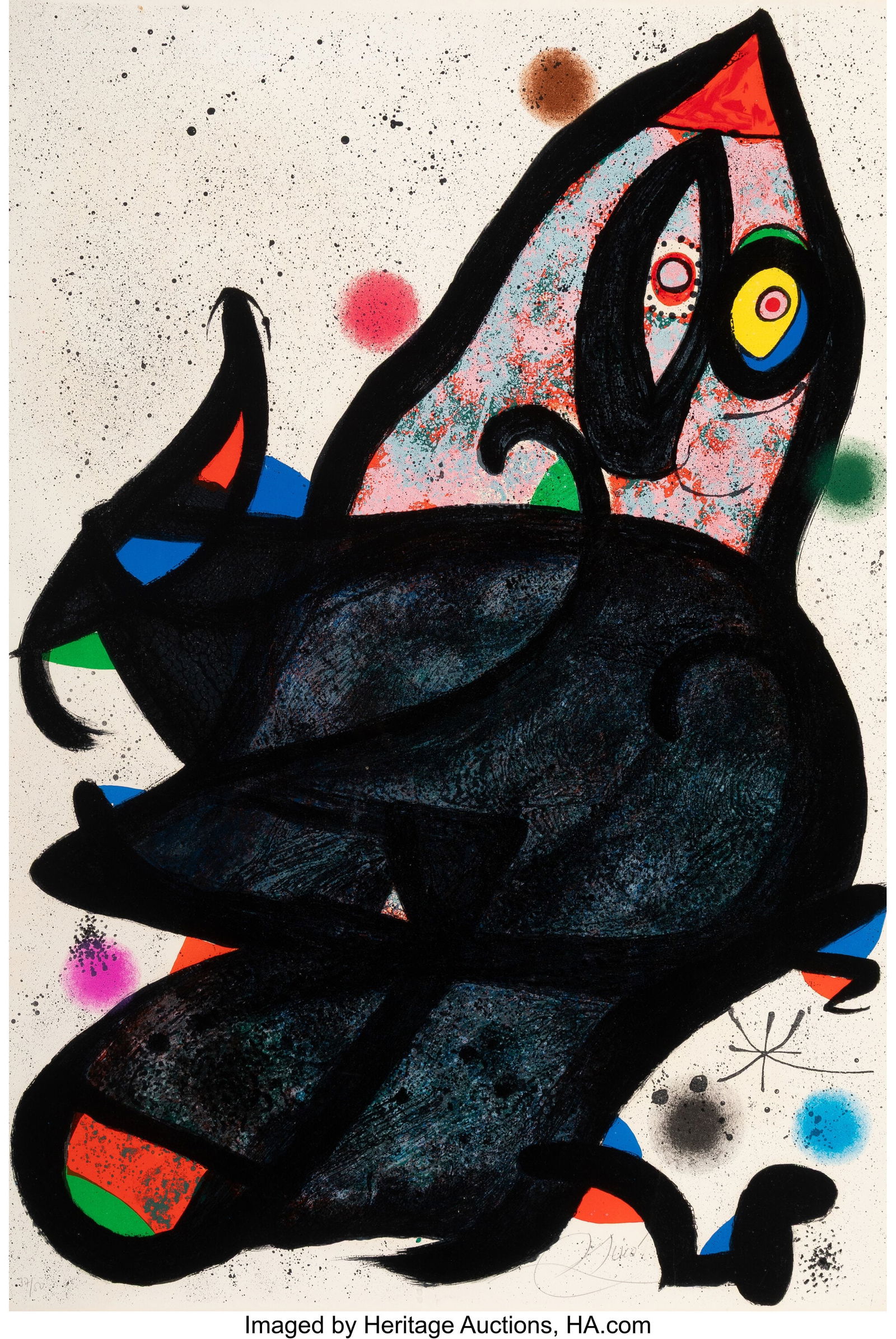Joan Miró (1893-1983) Eustache, 1975 Lithograph: Joan Miró (1893-1983) Eustache, 1975 Lithograph in colors with carborundum on wove paper 35-1/2 x 24 inches (90.2 x 61.0 cm) (sheet) Ed&per