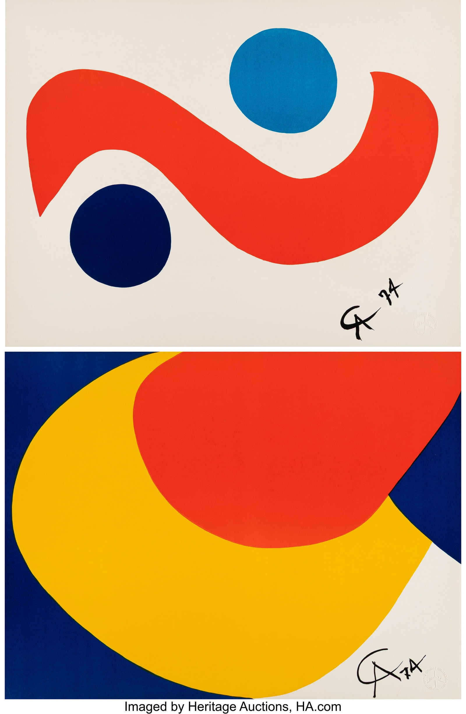 Alexander Calder (1898-1976) Two Works, from Fly: Alexander Calder (1898-1976) Two Works, from Flying Colors, 1974 Lithographs in colors on wove paper 19-7/8 x 25-7/8 inches (50.5 x 65.7 cm) &lpar