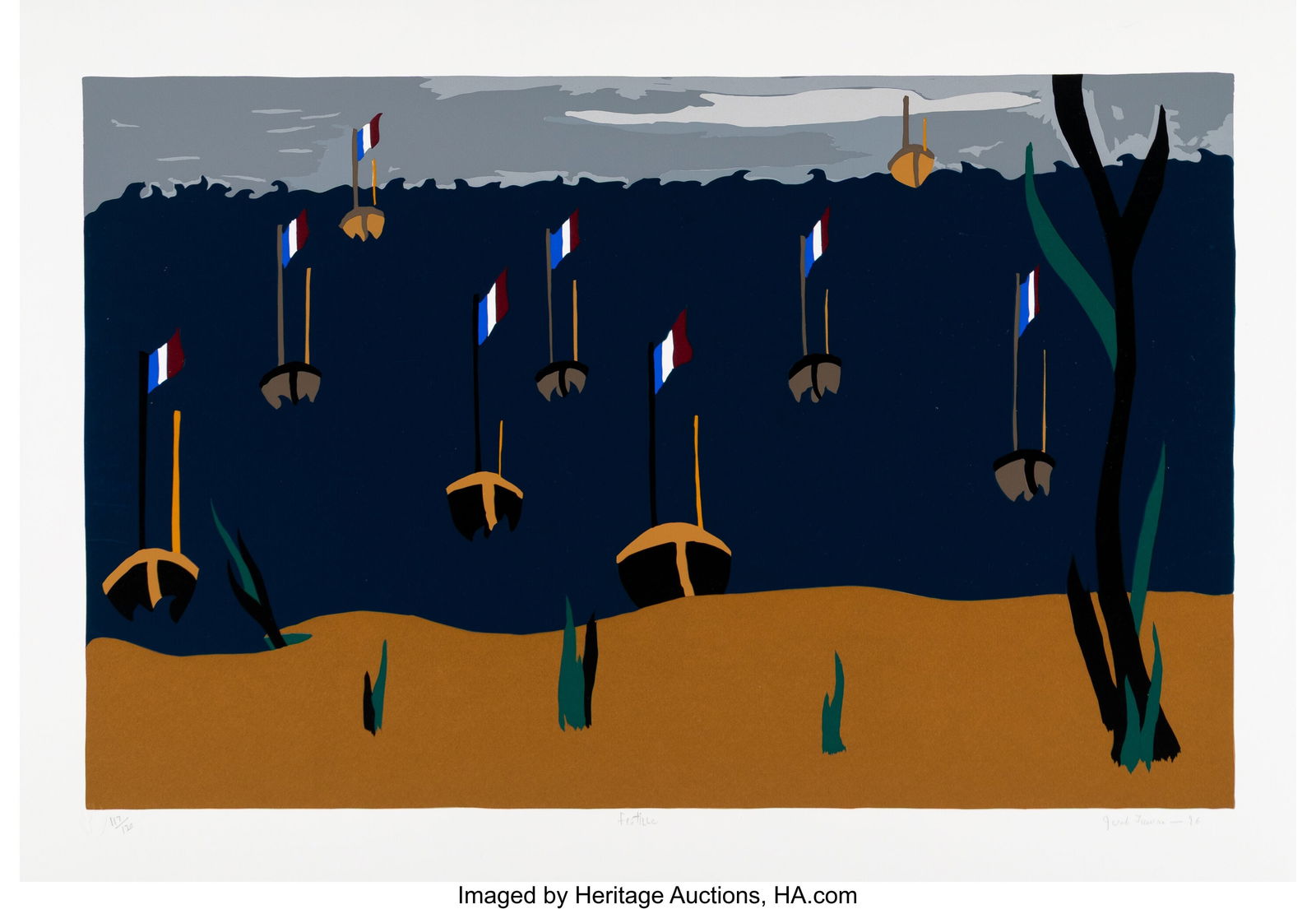 Jacob Lawrence (1917-2000) Flotilla, from The Li: Jacob Lawrence (1917-2000) Flotilla, from The Life of Toussaint L'Ouverture, 1996 Screenprint in colors on Rising paper 22 x 32 inches (55.9 x 81.3 cm) &l