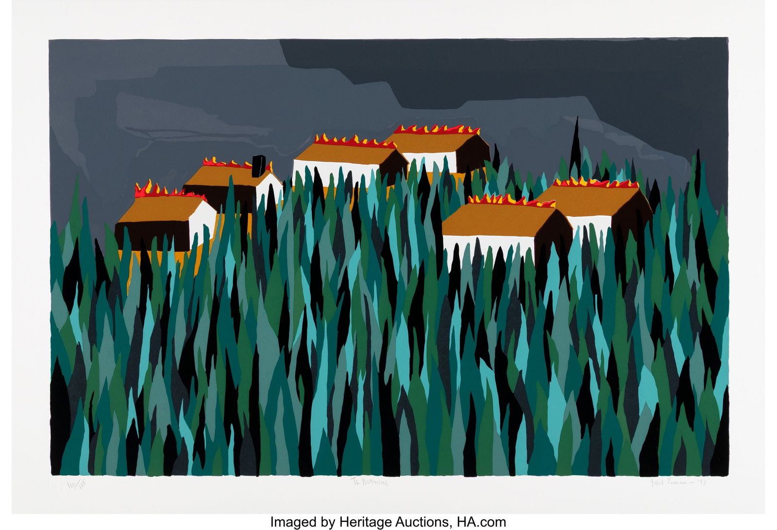 Jacob Lawrence (1917-2000) The Burning, from The: Jacob Lawrence (1917-2000) The Burning, from The Life of Toussaint L'Ouverture, 1997 Screenprint in colors on Rising two-ply rag paper 22 x 32 inches (55.9 x 81&perio