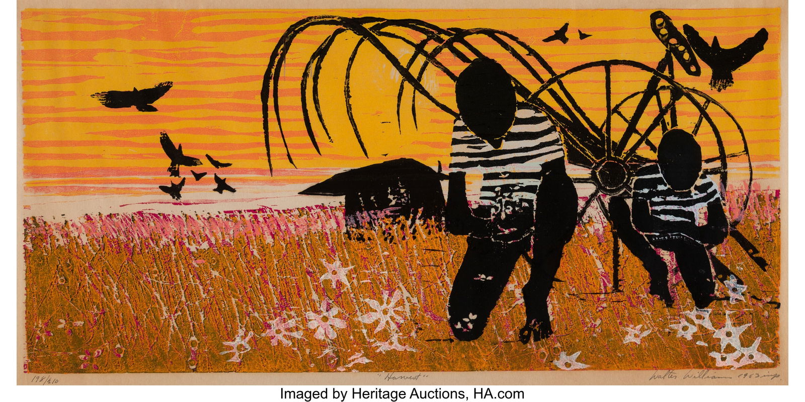Walter Henry Williams (1920-1998) Harvest, 1963: Walter Henry Williams (1920-1998) Harvest, 1963 Woodcut in colors on wove paper 12-1/2 x 25 inches (31.8 x 63.5 cm) (sight) Ed. 198/210