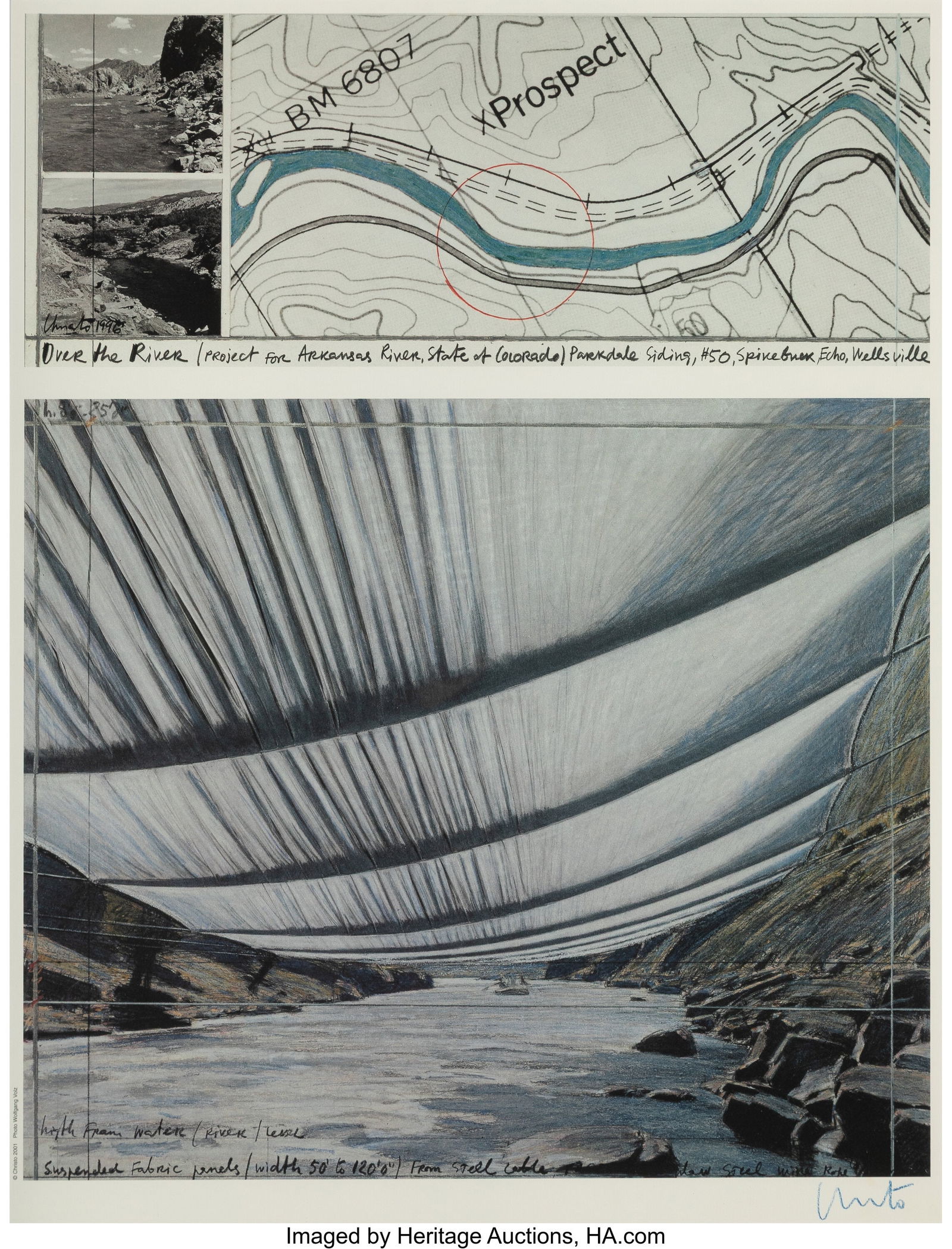 Christo (1935-2020) Over The River: Project for: Christo (1935-2020) Over The River: Project for Arkansas River, State of Colorado, 2003 Offset lithograph in colors on wove paper 31-3/8 x 23-7/8 inches (79&pe