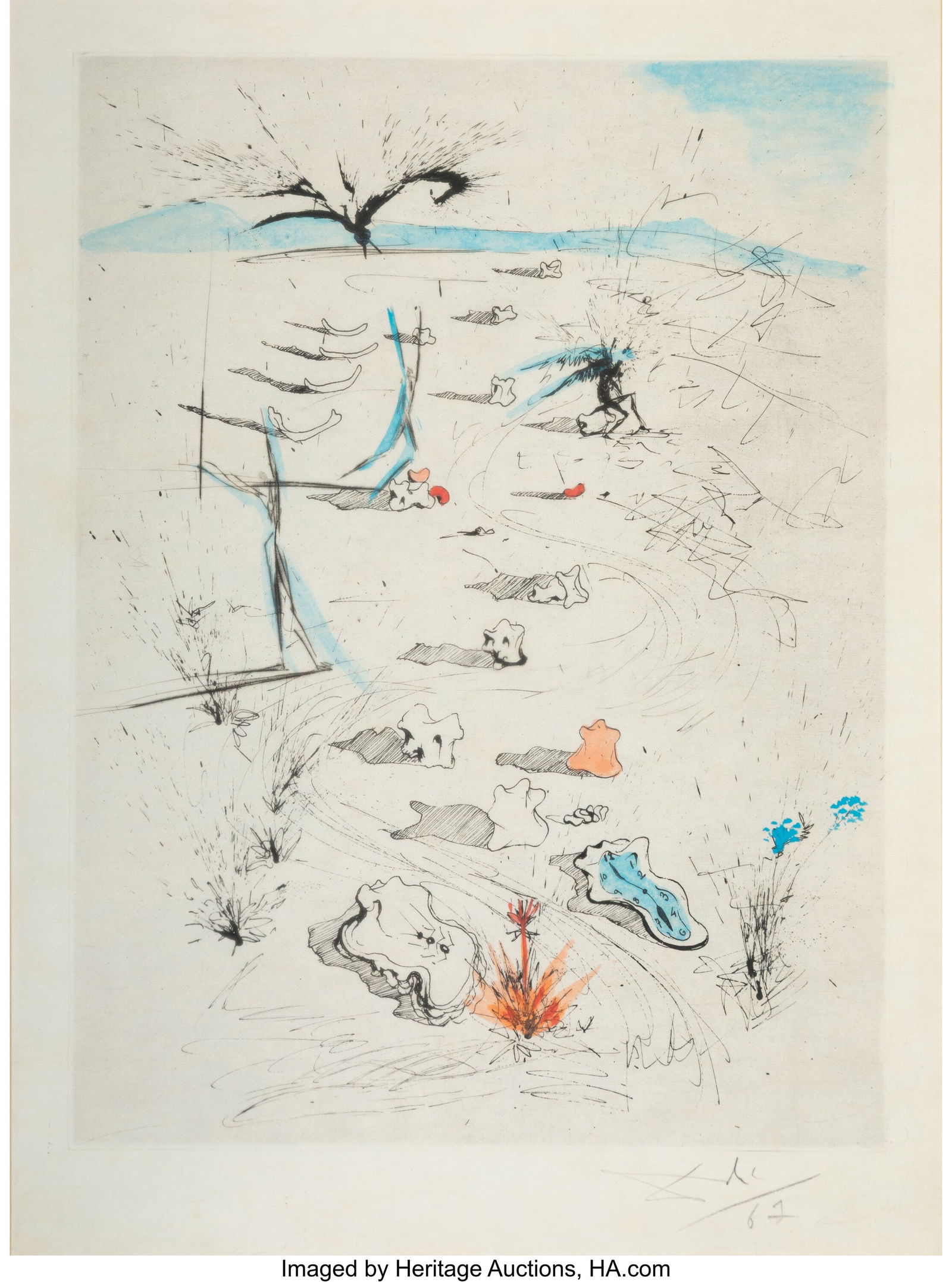 Salvador Dalí 1904-1989) Tête d'épines, from: Salvador Dalí 1904-1989) Tête d'épines, from Poèmes Secrets, 1967 Engraving, etching, and hand coloring on Japon paper 14-1/2 x 10-3/4 i