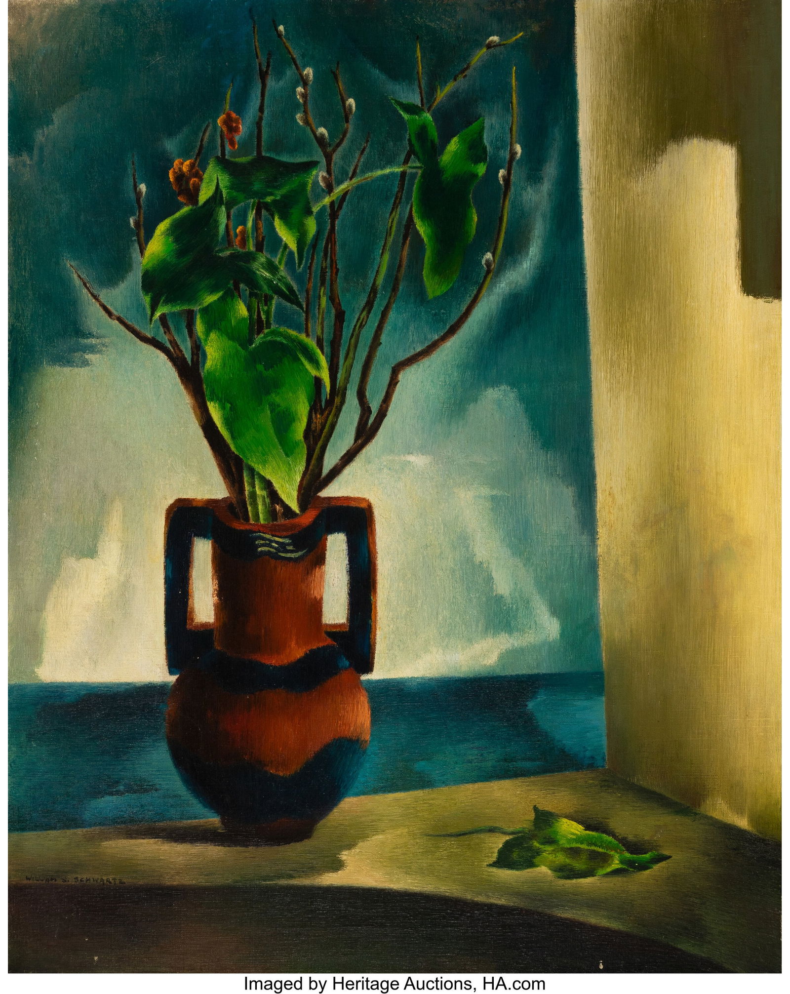 William S. Schwartz (1896-1977) Still Life with: William S. Schwartz (1896-1977) Still Life with Vase, 1941 Oil on canvas 30 x 24 inches (76.2 x 61.0 cm) Signed lower left: William S. Schwa