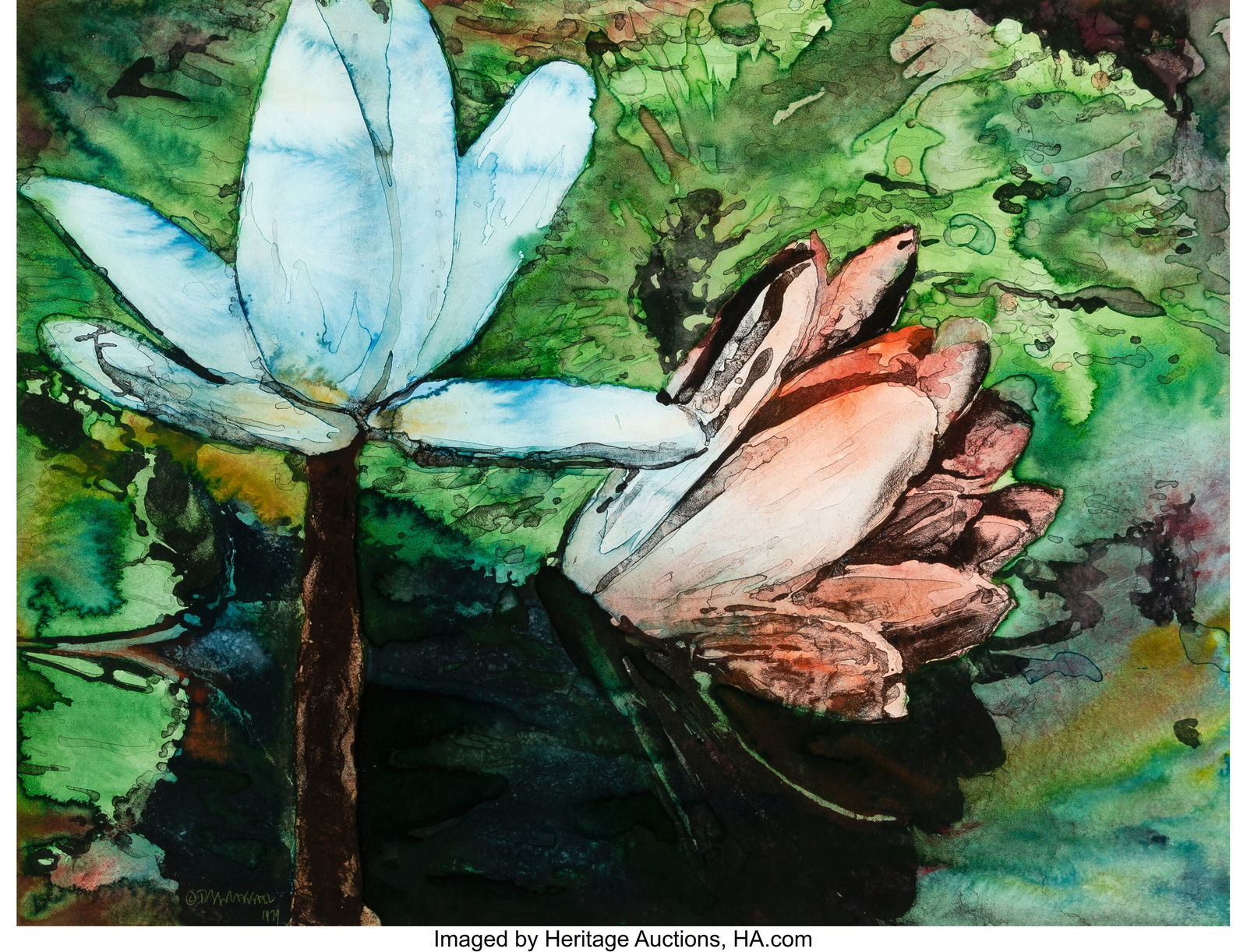 Joseph Raffael (1933-2021) Two Lilies: Blue Rose: Joseph Raffael (1933-2021) Two Lilies: Blue Rose, 1979 Lithograph with watercolor on paper 21-1/2 x 28-1/4 inches (54.6 x 71.8 cm) (sheet&rpa