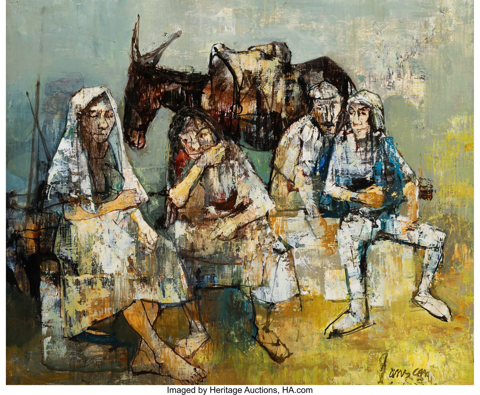 Jean Jansem (1920-2013) Groupe à l'âne, circa: Jean Jansem (1920-2013) Groupe à l'âne, circa 1967 Oil on canvas 15-3/4 x 19-3/4 inches (40.0 x 50.2 cm) Signed lower right: Jansem 