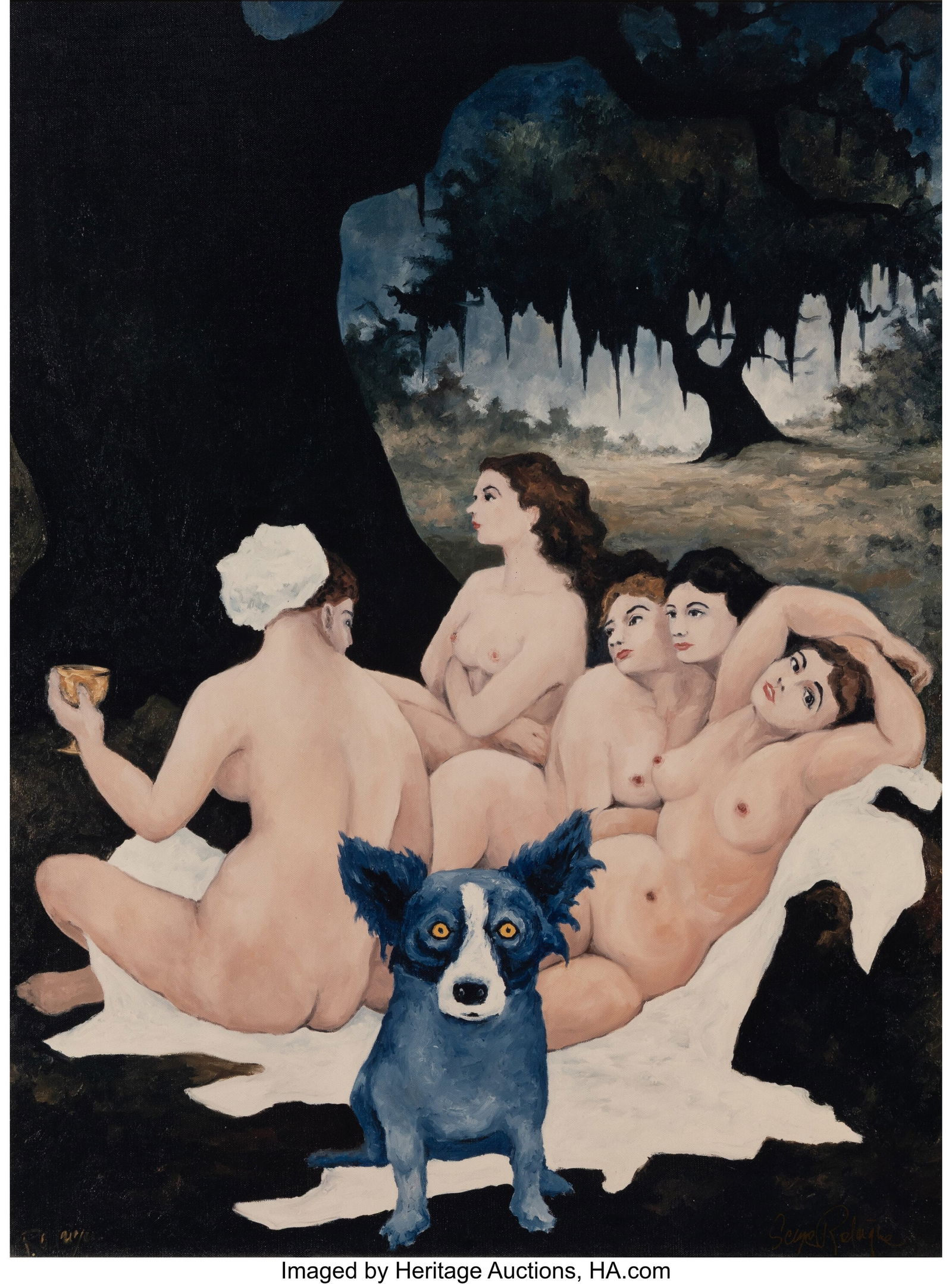 George Rodrigue (1944-2013) Right Place Wrong Ti: George Rodrigue (1944-2013) Right Place Wrong Time, 1992 Direct image transfer on board 40 x 30 inches (101.6 x 76.2 cm) Signed lower right: George