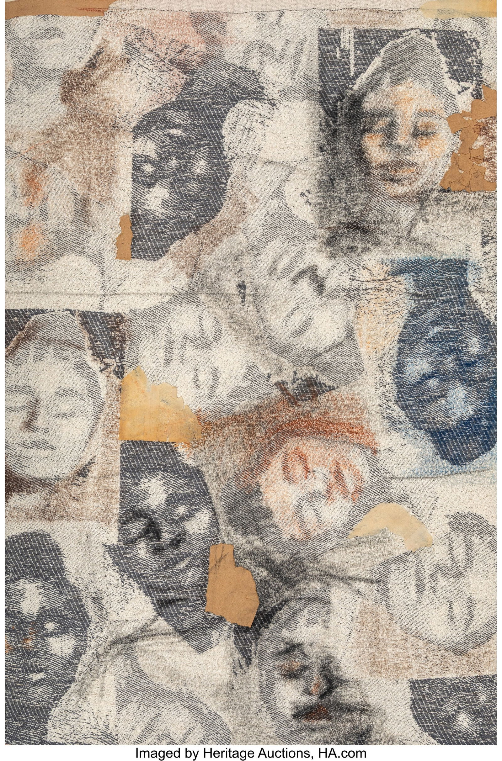 Siena Smith (b. 1996) Stamps, 2019 Jacquard wove: Siena Smith (b. 1996) Stamps, 2019 Jacquard woven cotton, wool, and polyester with pastel, graphite, and collage 34 x 23 inches (86.4 x 58&pe