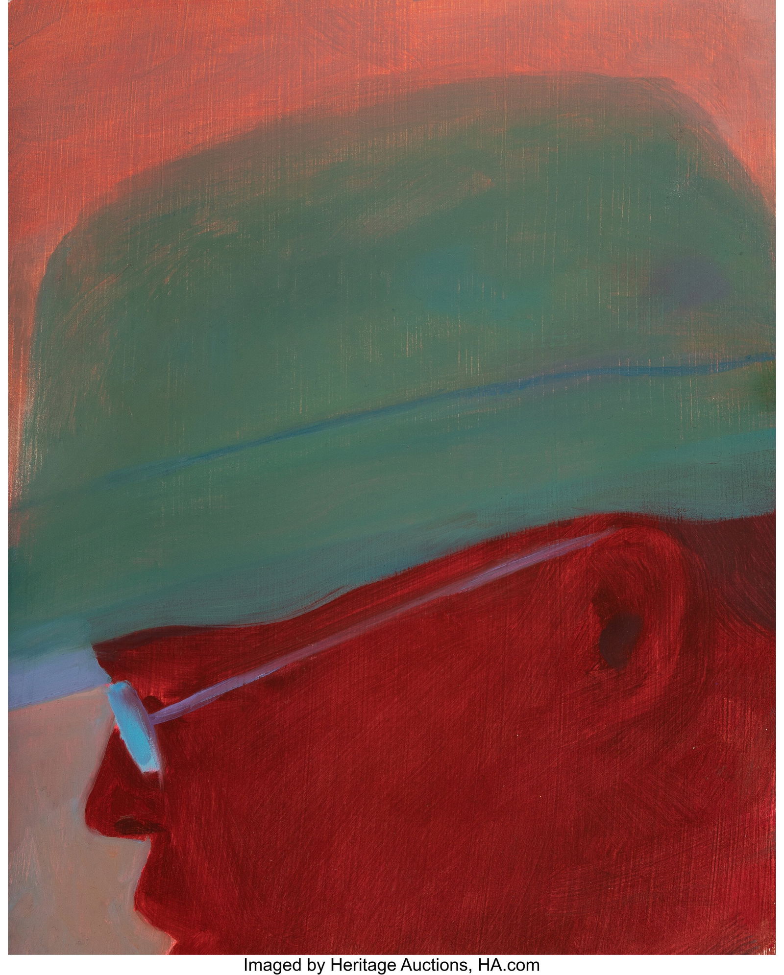 Caleb Hahne Quintana (b. 1993) Sunset with Green: Caleb Hahne Quintana (b. 1993) Sunset with Green Hat, 2020 Oil and acrylic on panel 10 x 8 inches (25.4 x 20.3 cm) Signed twice and dated on the reverse&
