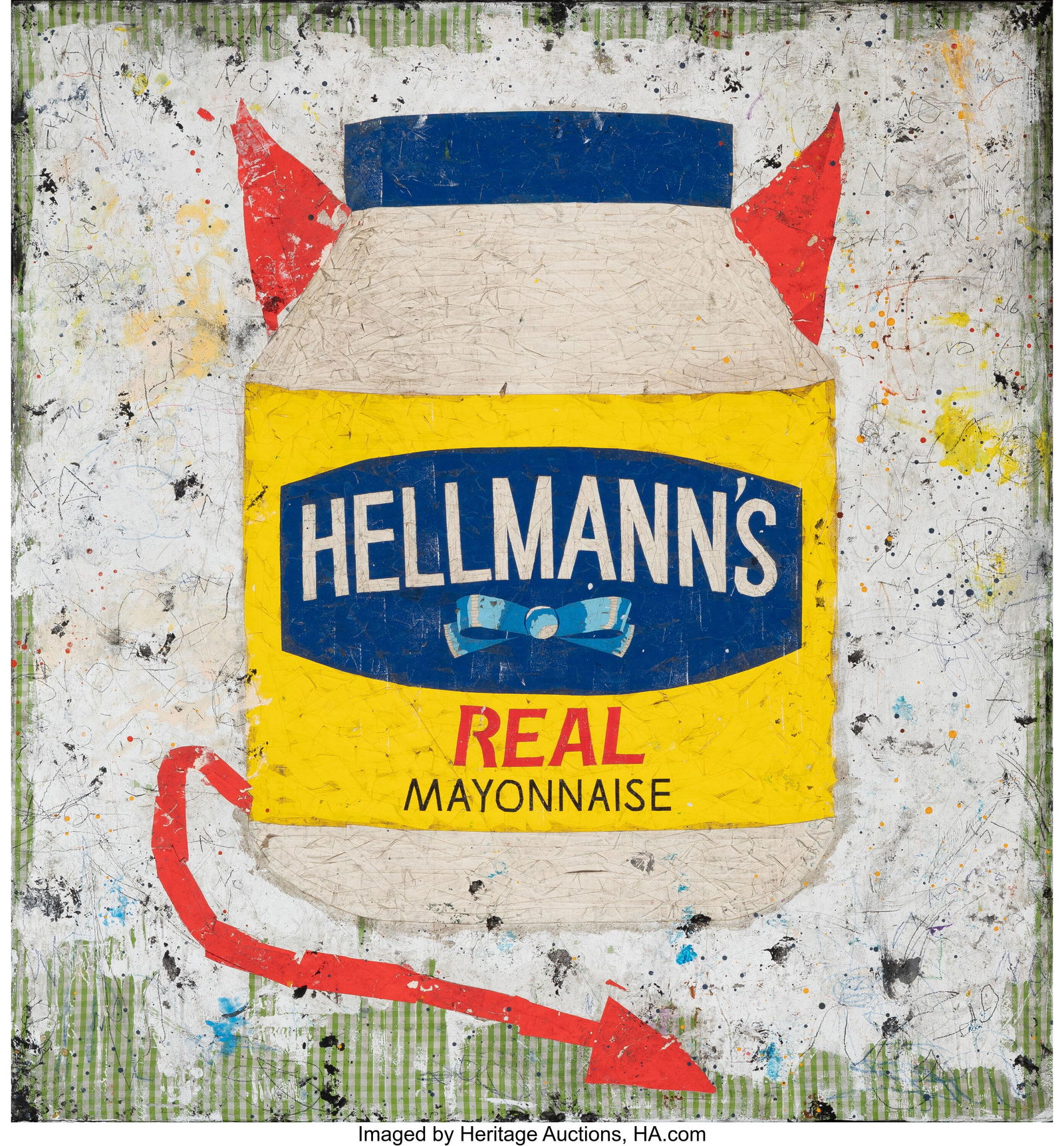 Greg Haberny (b. 1975) Mayonnaise is the White D: Greg Haberny (b. 1975) Mayonnaise is the White Devil Mixed media with collage elements on fabric laid on panel 61 x 57 inches (154.9 x 144.8 cm) PROVENANCE&col