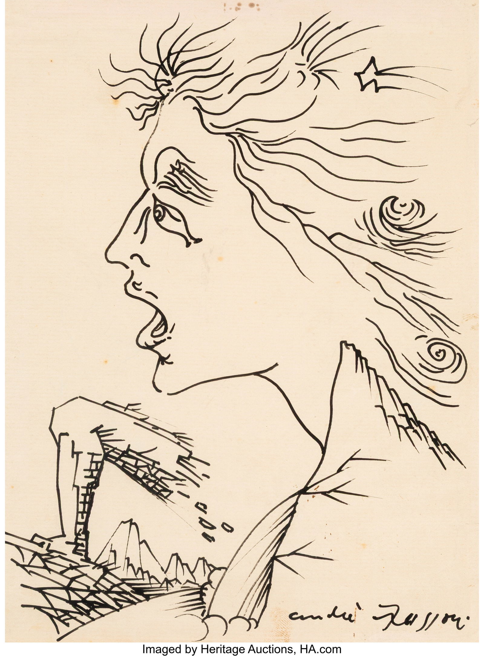 André Masson (1896-1987) Frontispiece for Hurle: André Masson (1896-1987) Frontispiece for Hurle à la Vie by Léo Malet, 1939 Ink on paper 8-5/8 x 6-3/8 inches (21.9 x 16.1 cm) Sign