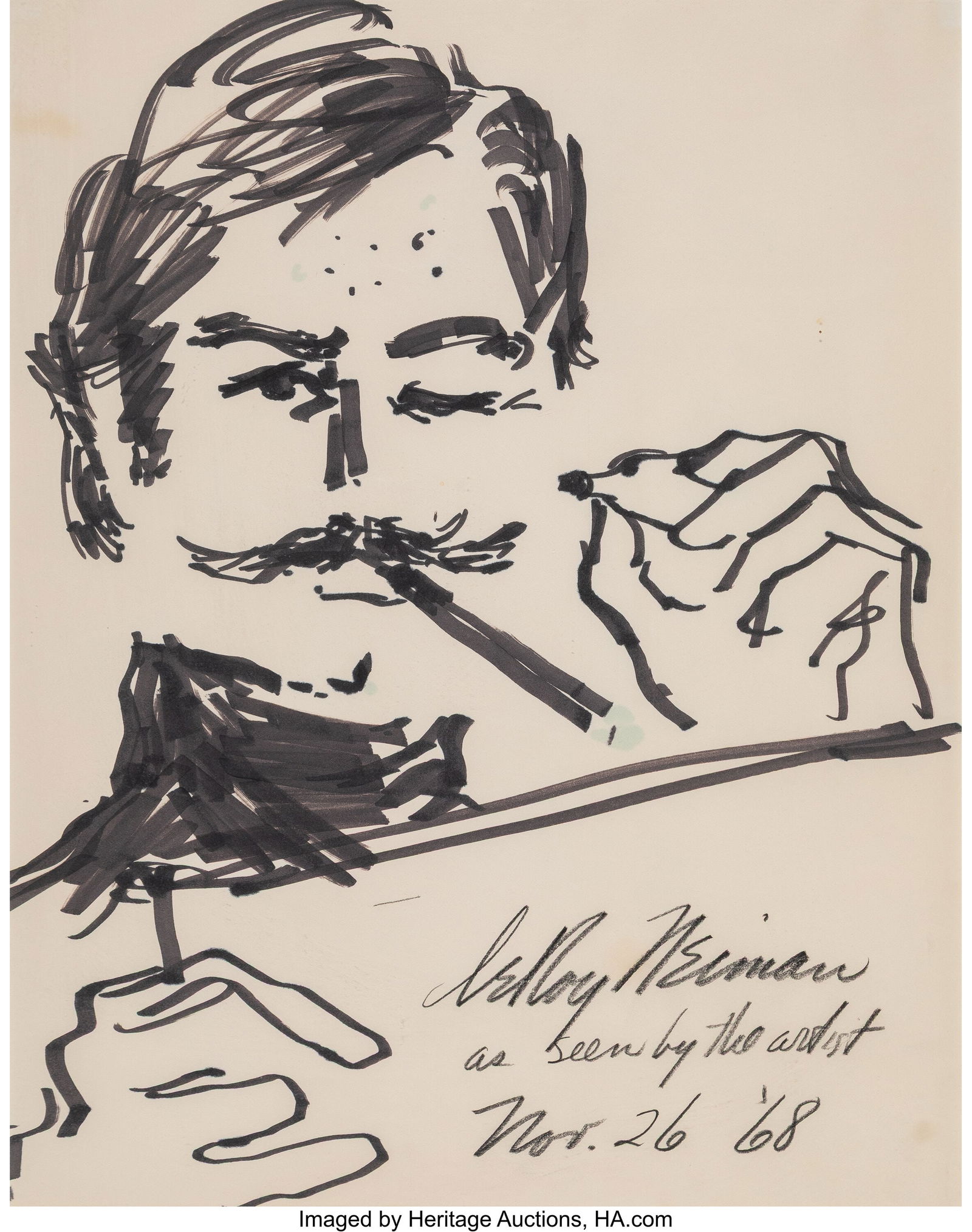 LeRoy Neiman (1921-2012) Self Portrait (As Seen: LeRoy Neiman (1921-2012) Self Portrait (As Seen by the Artist), 1968 Ink on paper 15-1/4 x 11-3/4 inches (38.7 x 29.8 cm) (sight) Si