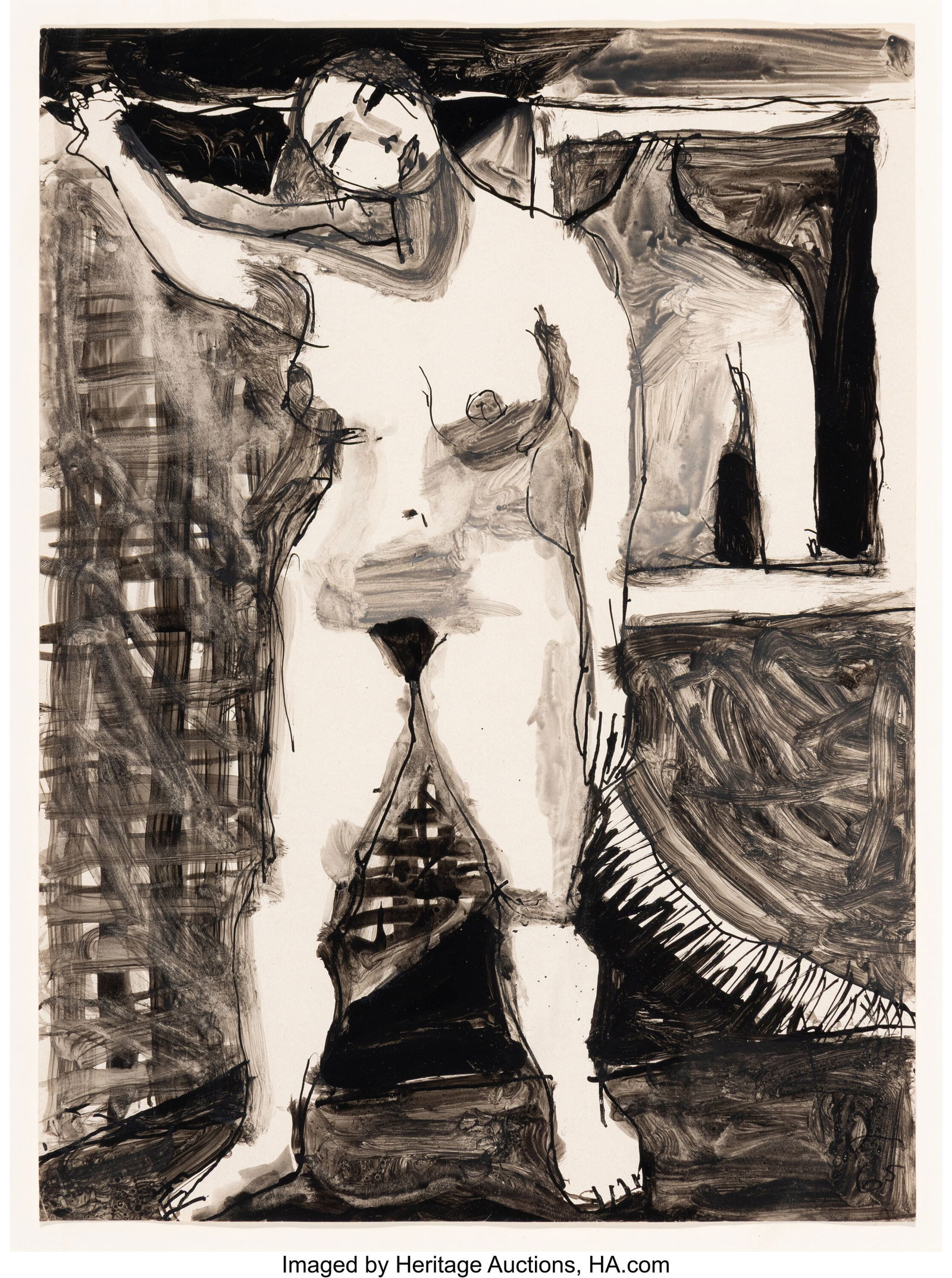 Frank Lobdell (1921-2013) Standing Nude, 1965 In: Frank Lobdell (1921-2013) Standing Nude, 1965 Ink and wash on paper 17 x 12-1/4 inches (43.2 x 31.1 cm) (sheet) Signed lower right: L /