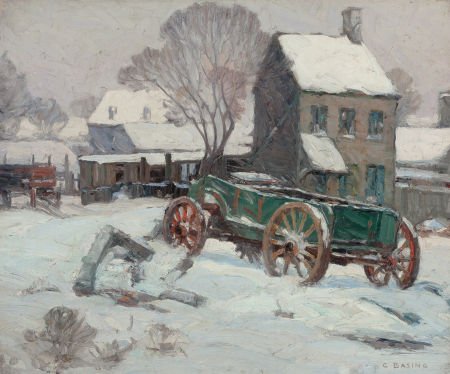 CHARLES BASING (American, 1865-1933) Winter Land: CHARLES BASING (American, 1865-1933) Winter Landscape with Wagon Oil on canva