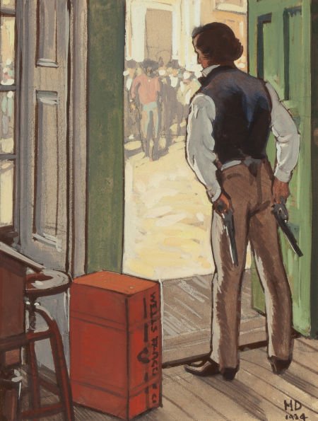 MAYNARD DIXON (American, 1875-1946) Defending Hi: MAYNARD DIXON (American, 1875-1946)Defending His Bounty, 1934Gouache on pap