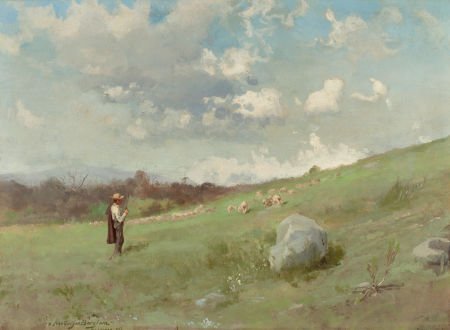 GUTZON BORGLUM (American, 1867-1941) In the Cali: GUTZON BORGLUM (American, 1867-1941) In the California Hills, 1895 Oil on boa