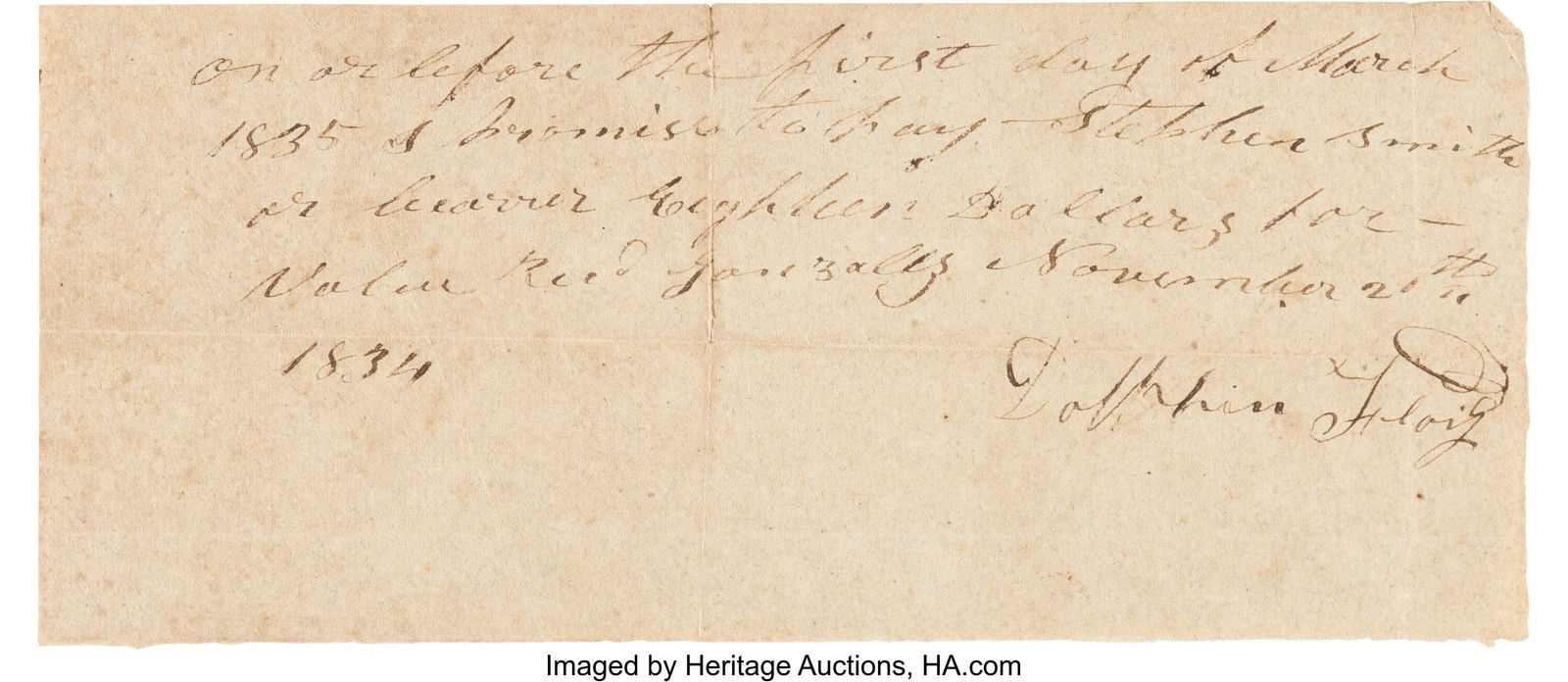 Alamo Defender Dolphin Floyd Signed Promissory N (1 of 2)