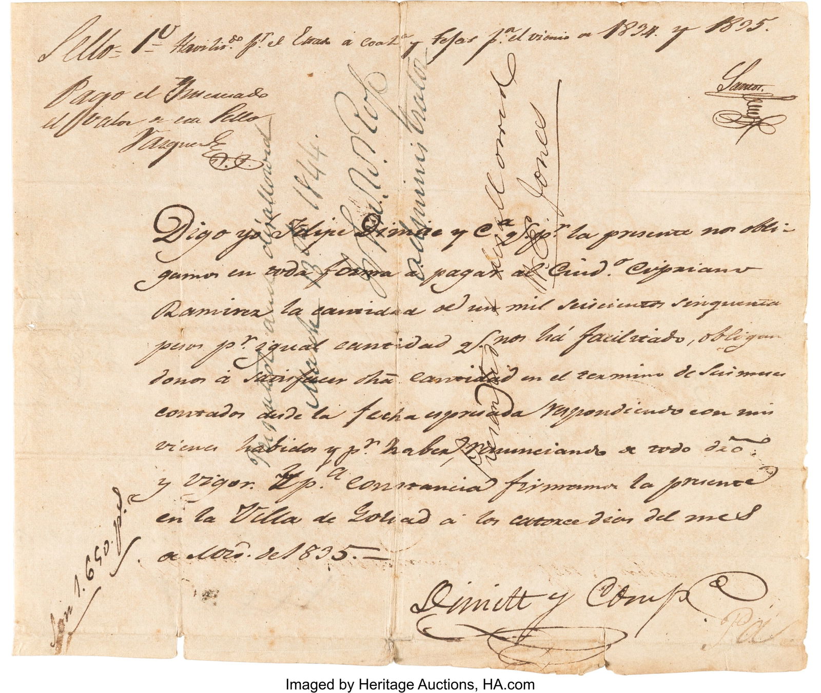 Philip Dimmitt Autograph Document Signed, with a (1 of 2)