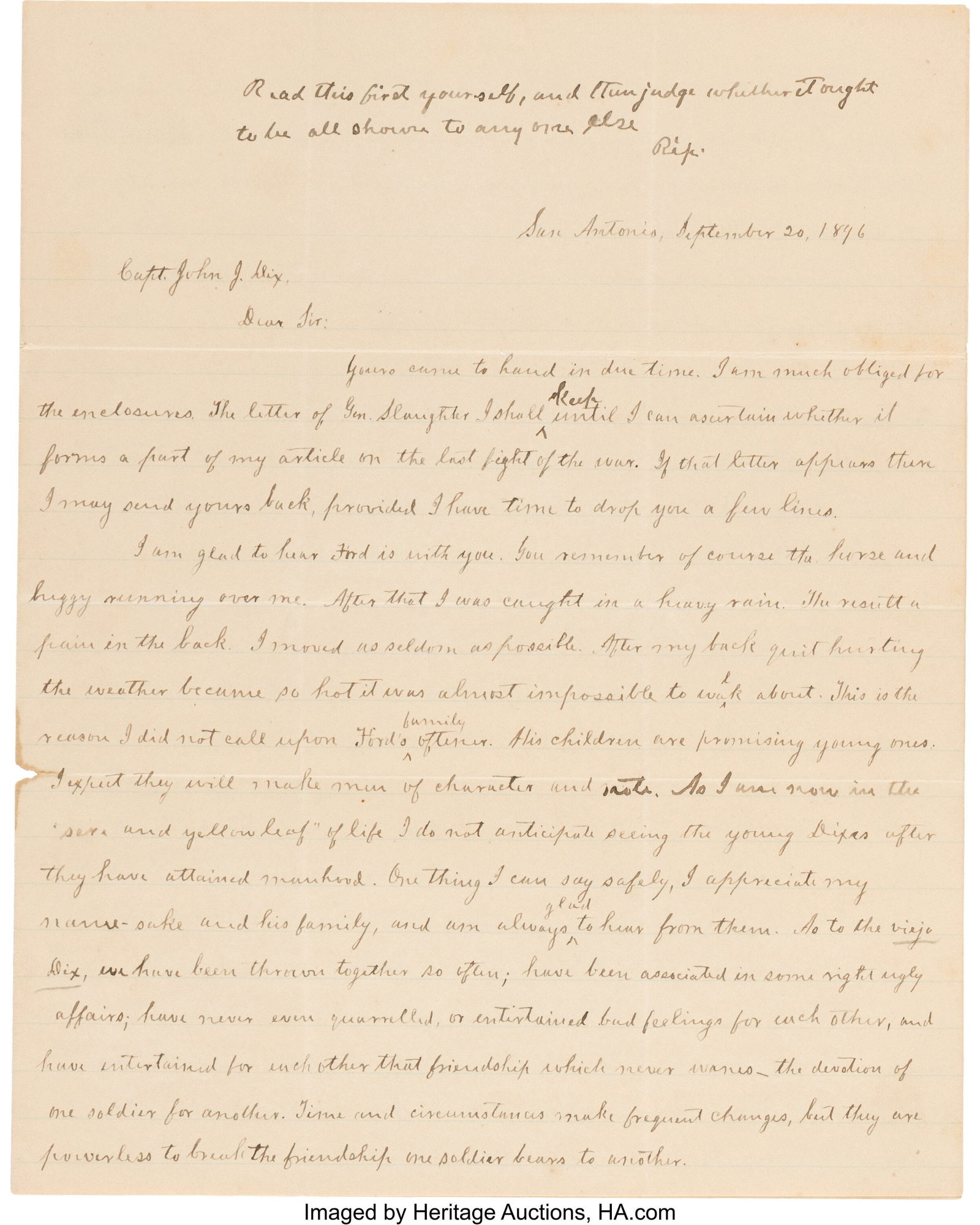 John S. "Rip" Ford Autograph Letter Signed. Thre (1 of 2)