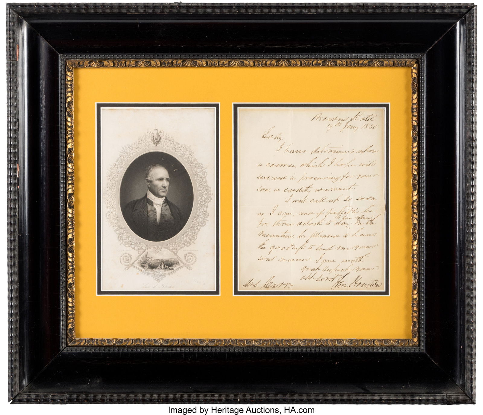 Sam Houston Autograph Letter Signed. One page, 8 (1 of 1)