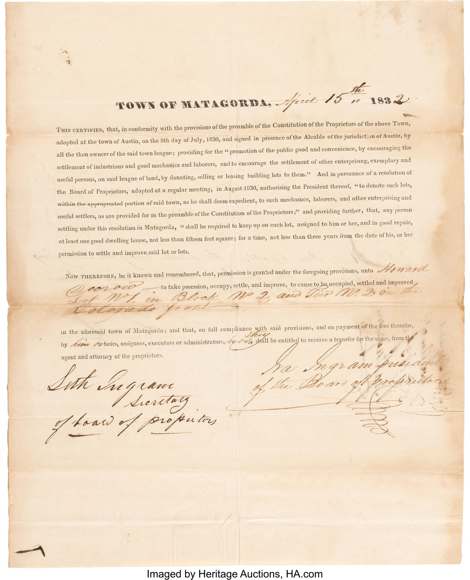 Ira Ingram Thrice Signed Printed Certificate for (1 of 2)