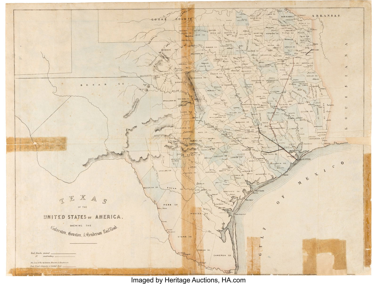 Texas of the United States of America, Shewing t: Texas of the United States of America, Shewing the Galveston, Houston, & Henderson Rail Road. London: King, Lith.; [1857]. Map&c