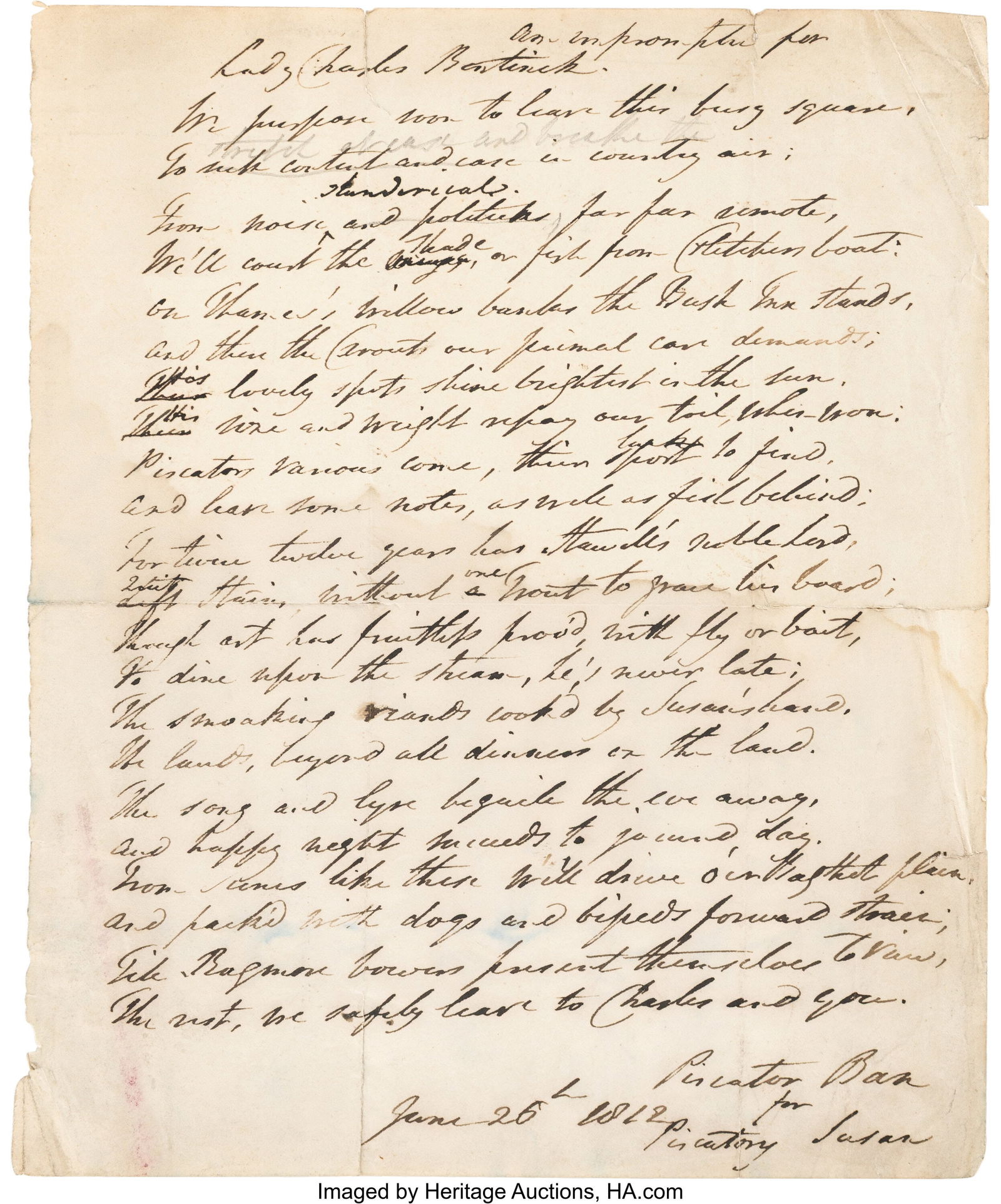 Banastre Tarleton Autograph Poem Signed to Lady (1 of 2)