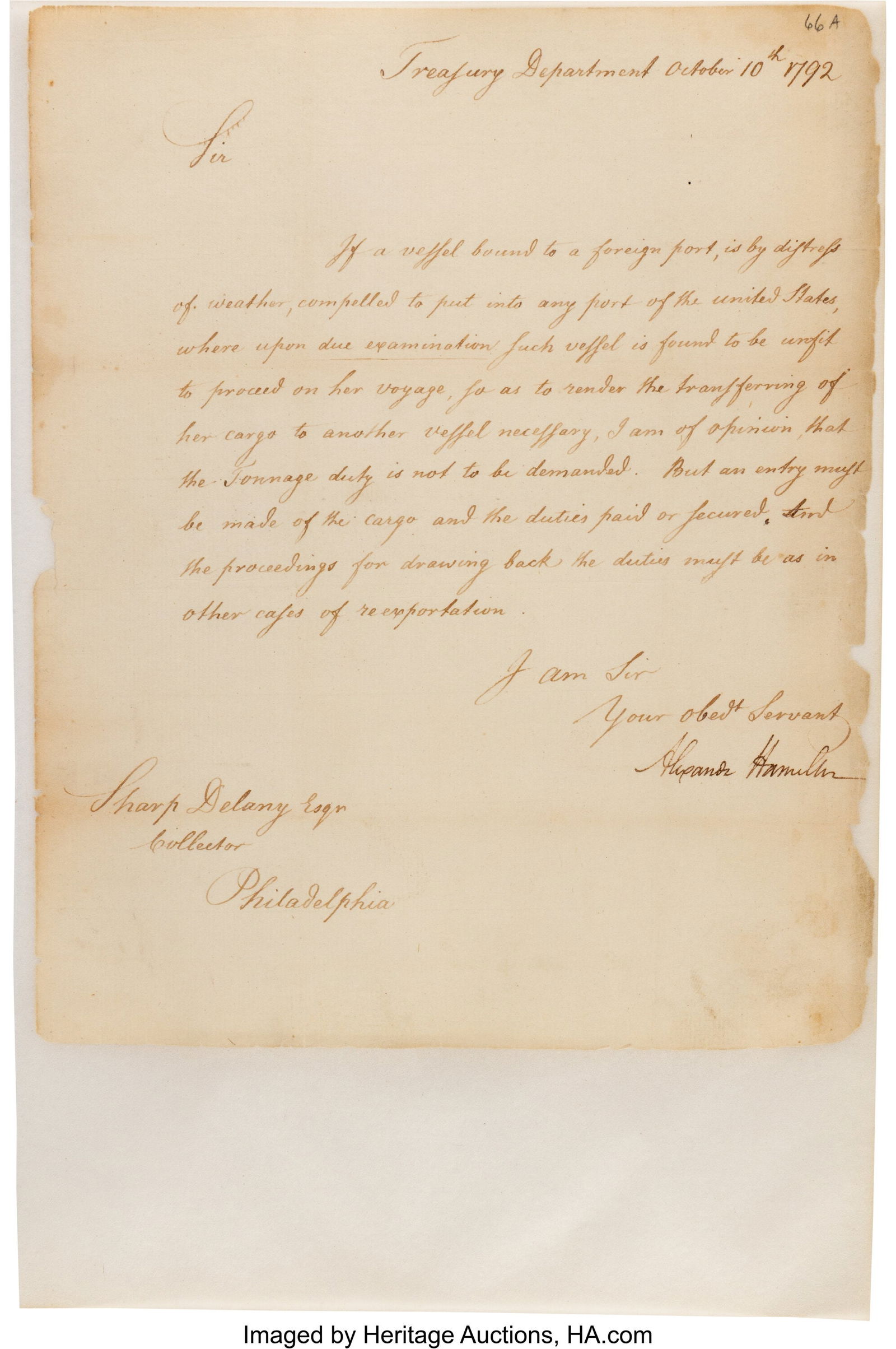Alexander Hamilton Letter Signed. One page, 8 x (1 of 2)
