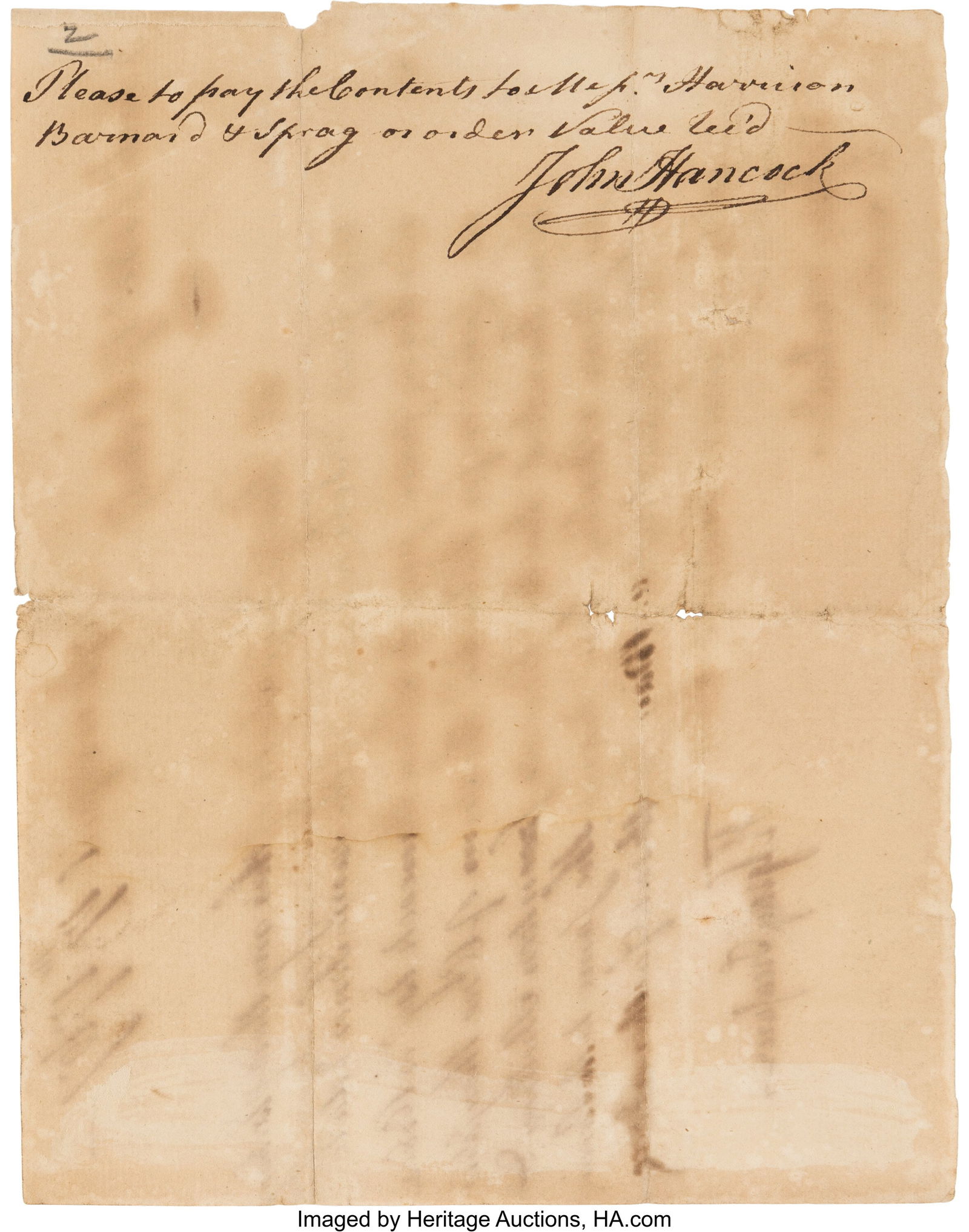 John Hancock Autograph Endorsement Signed on Bac (1 of 2)