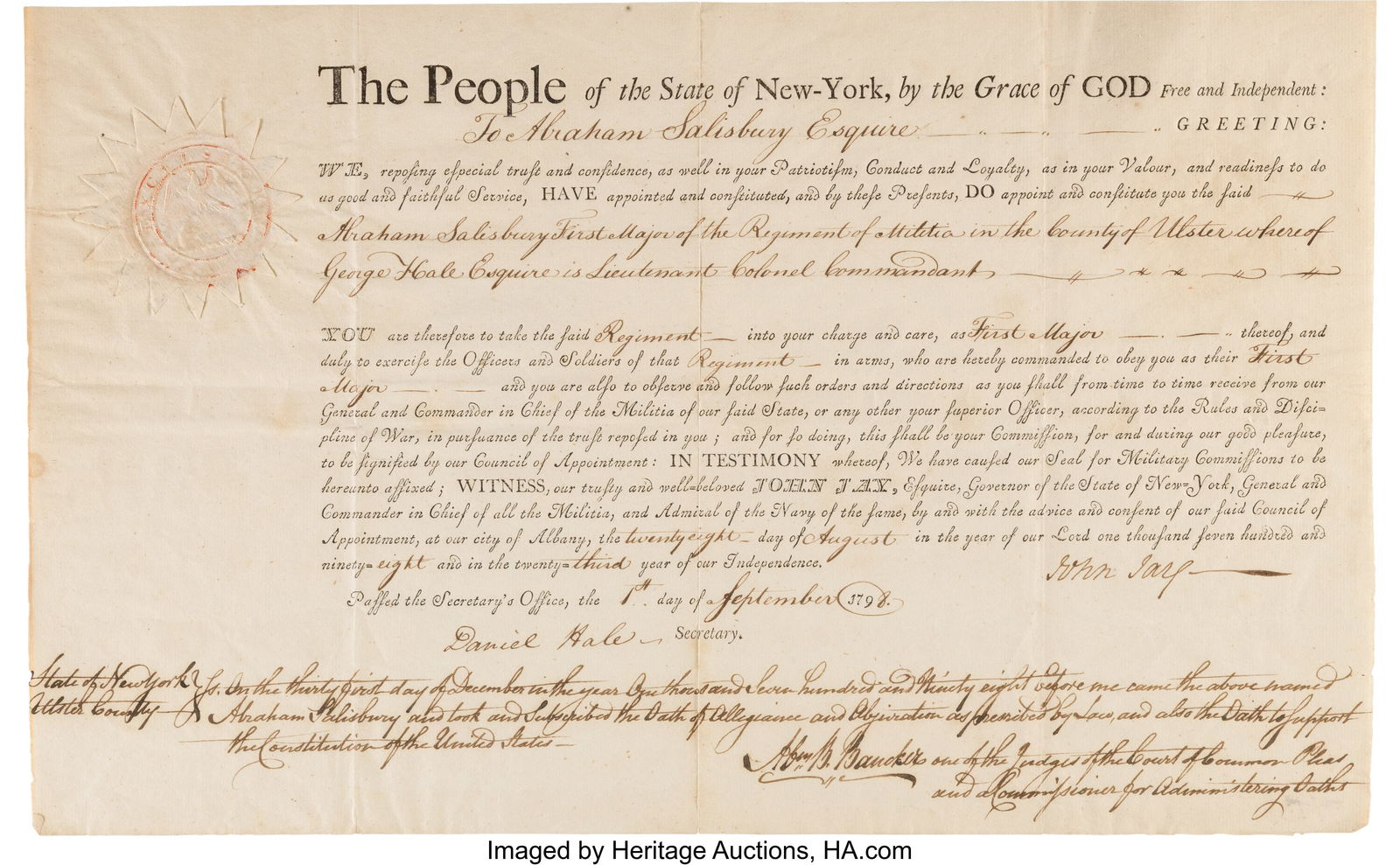 John Jay Militia Appointment Signed. One partial (1 of 2)