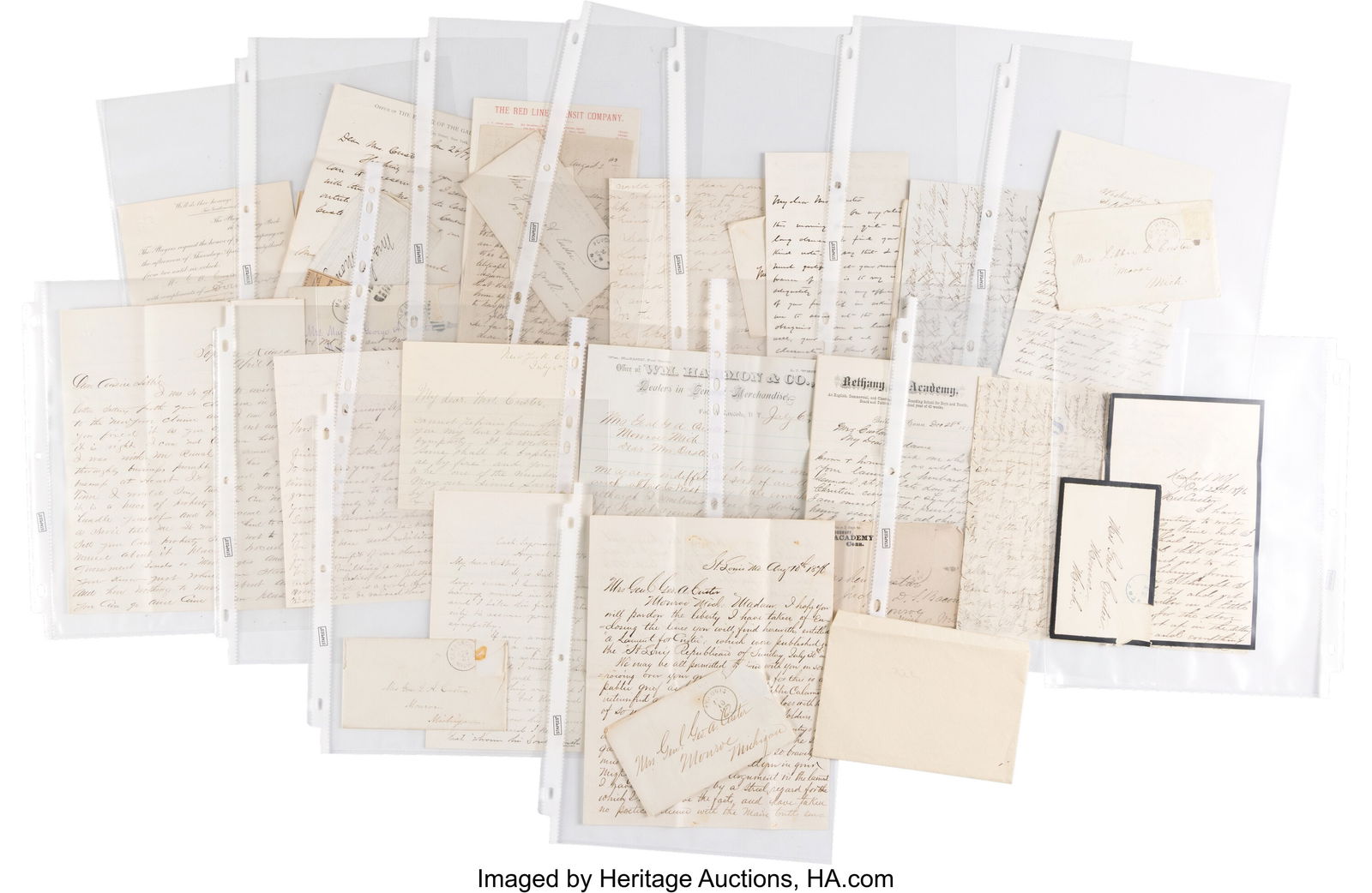 Archive of Letters Addressed to Elizabeth Bacon: Archive of Letters Addressed to Elizabeth Bacon Custer. Approximately 15 letters written in the years 1876 to 1878 addressed to Libbie Custer together with a theater ticket. The archive
