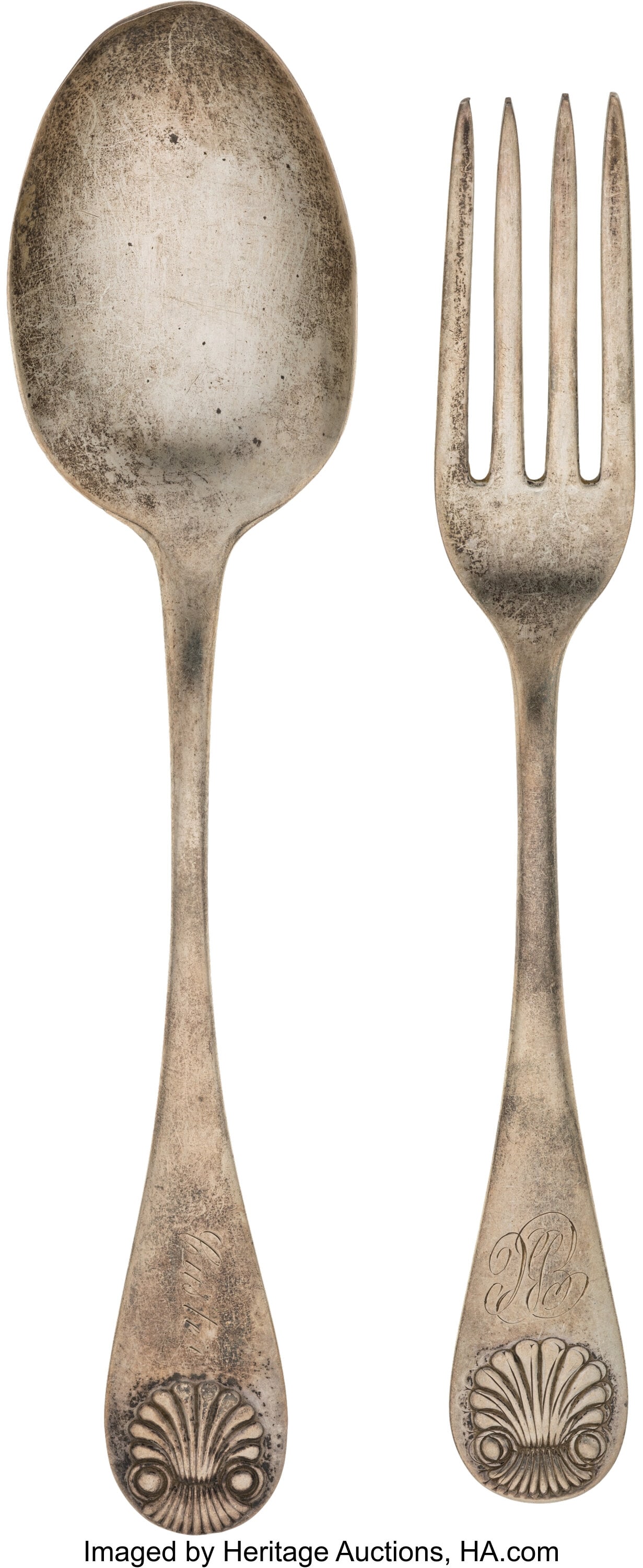 [George A. Custer]. Engraved Tablespoon and Fork (1 of 3)