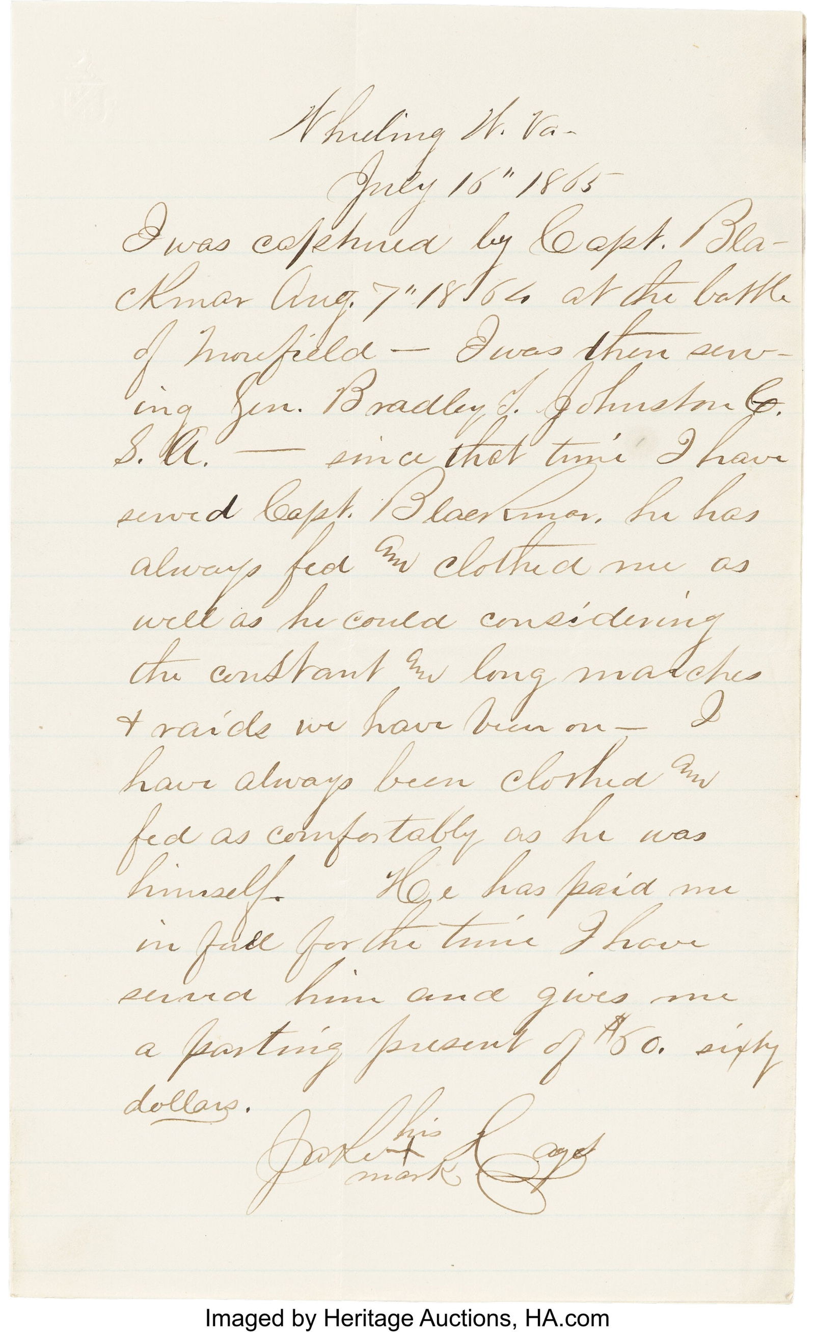 [Civil War]. Captured Contraband Signed Statemen (1 of 2)