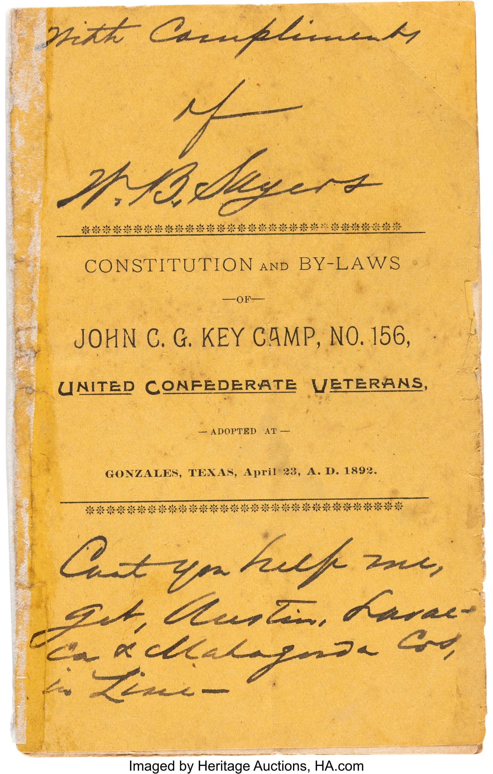 Constitution and By-Laws of John C. G. Key Camp, (1 of 2)