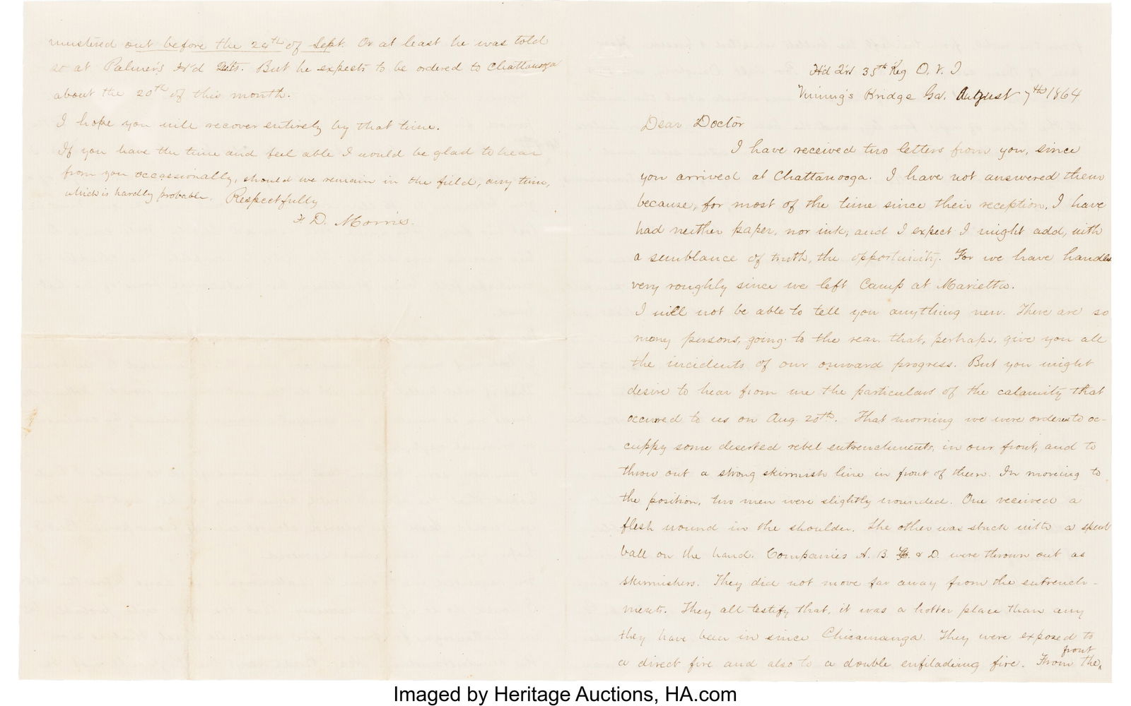 Civil War Surgeon's Letter by Francis D. Morris (1 of 2)