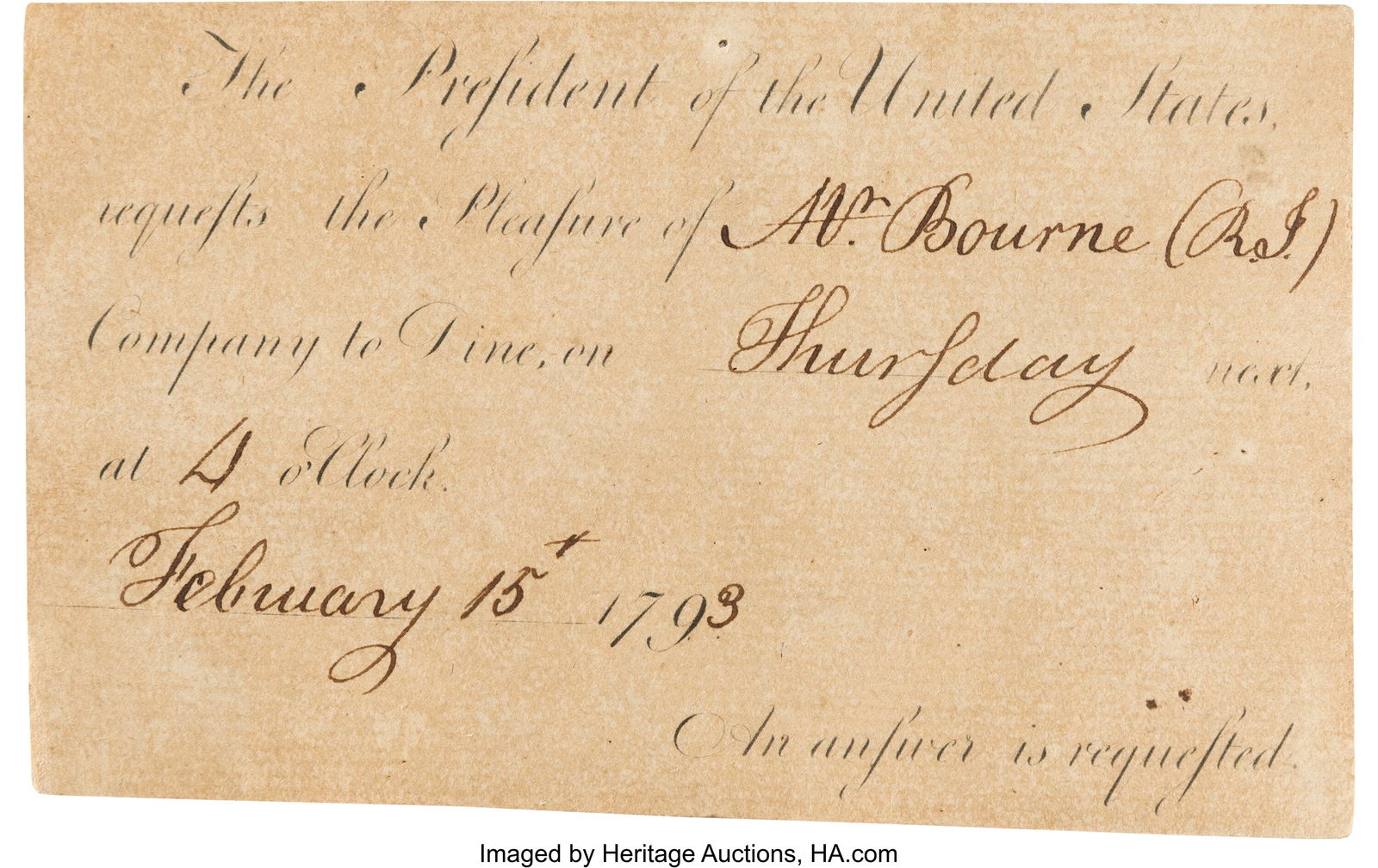 George Washington Printed Dinner Invitation Engr (1 of 4)