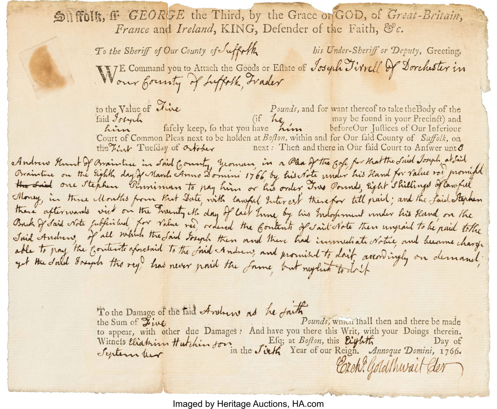 John Adams Autograph Document Signed. One partia (1 of 2)