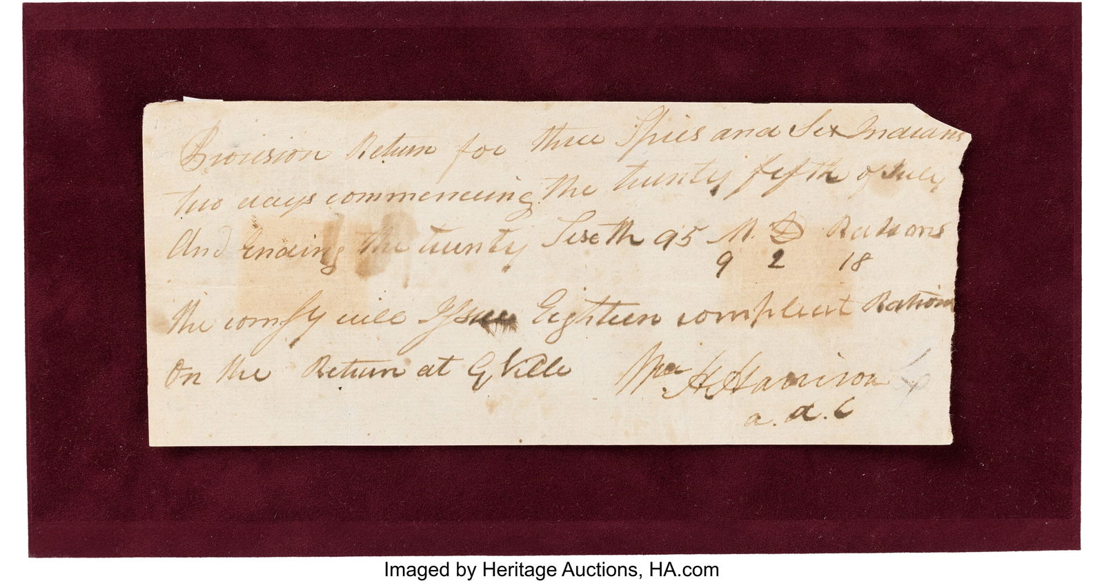 William Henry Harrison Note Signed. 7 3/4 x 3 1/ (1 of 1)