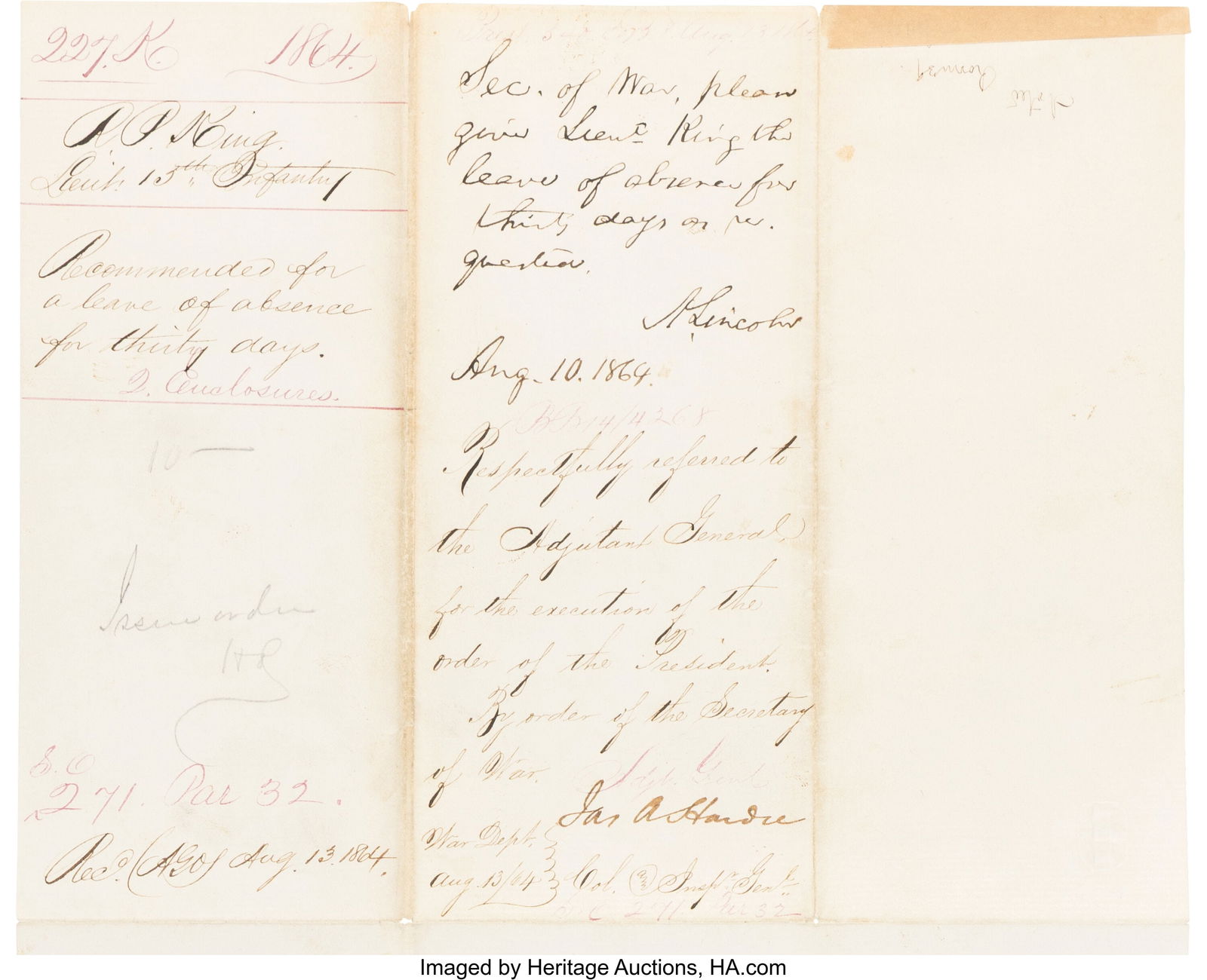 Abraham Lincoln Autograph Endorsement Signed. On (1 of 3)