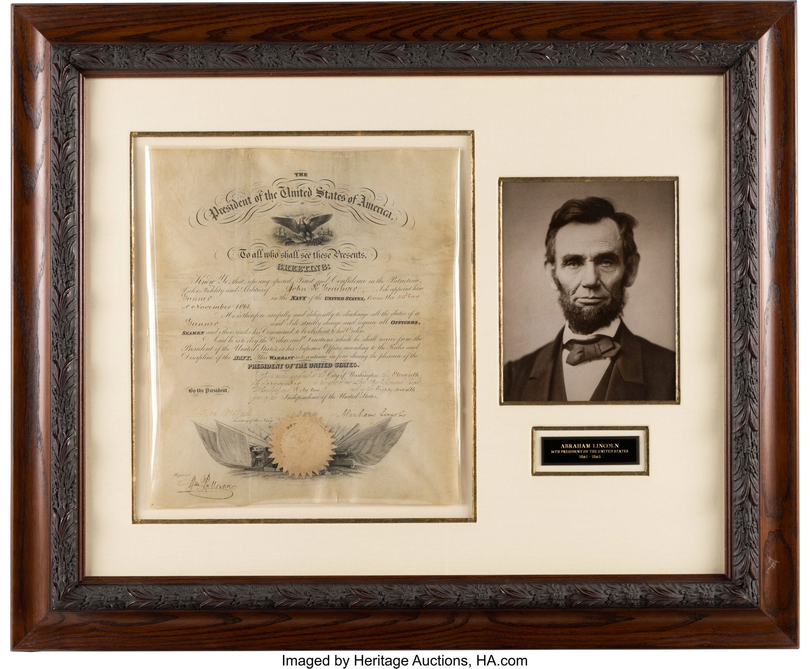 Abraham Lincoln Signed Naval Appointment. One pa (1 of 1)