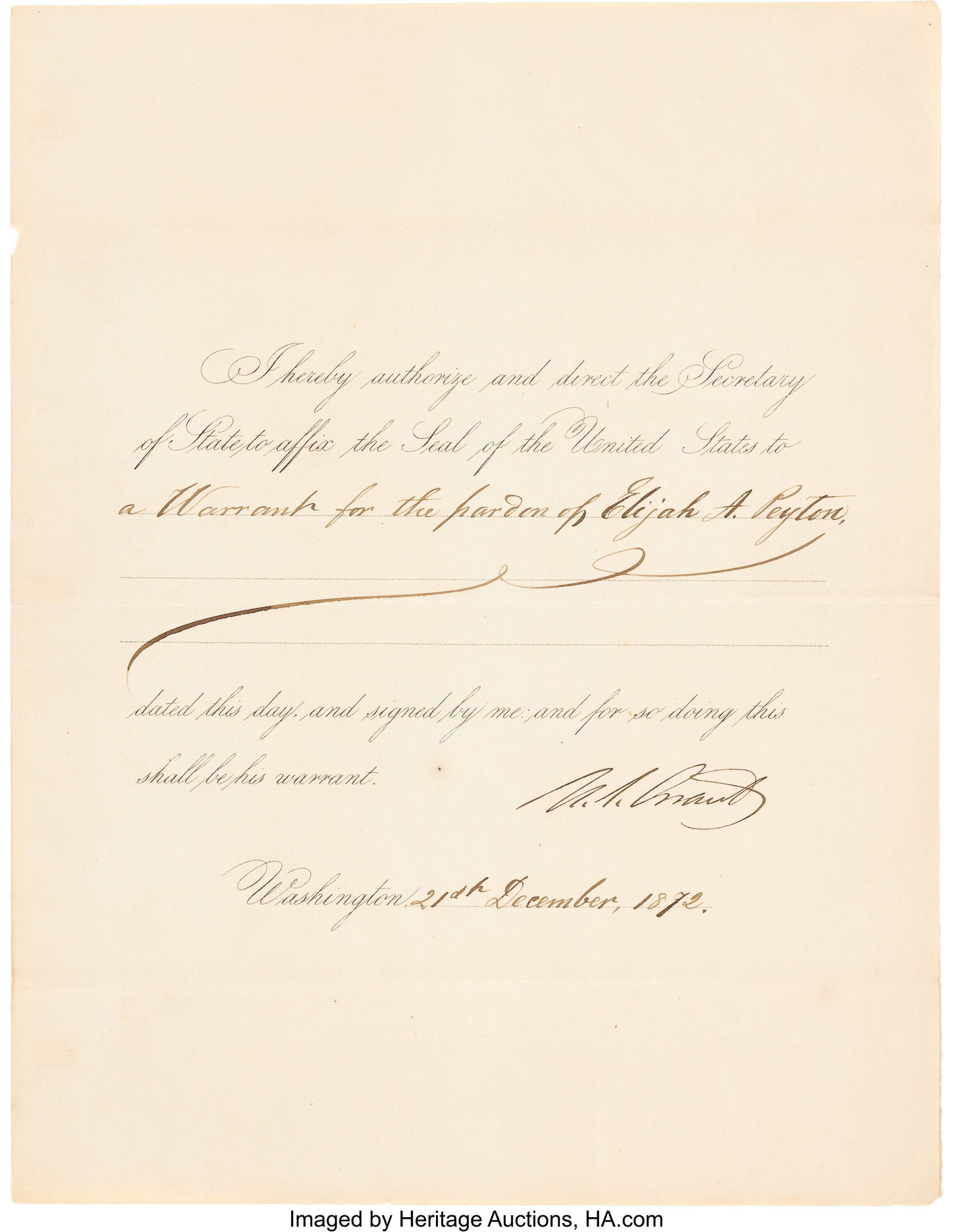 Ulysses S. Grant "Affix-the-Seal" Document Signe (1 of 1)