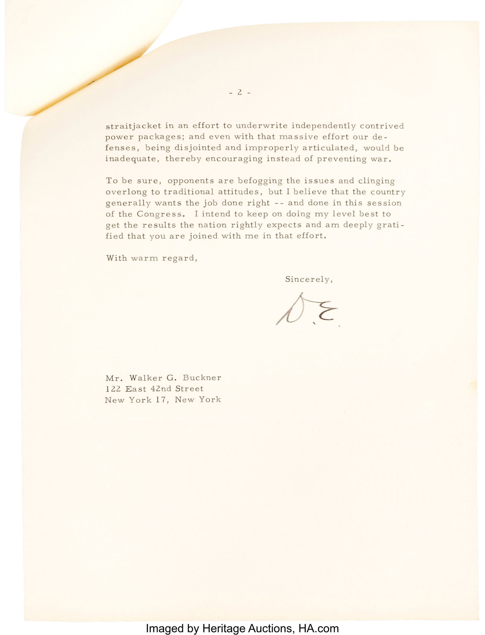 Dwight Eisenhower Typed Letter Signed. Two pages (1 of 3)