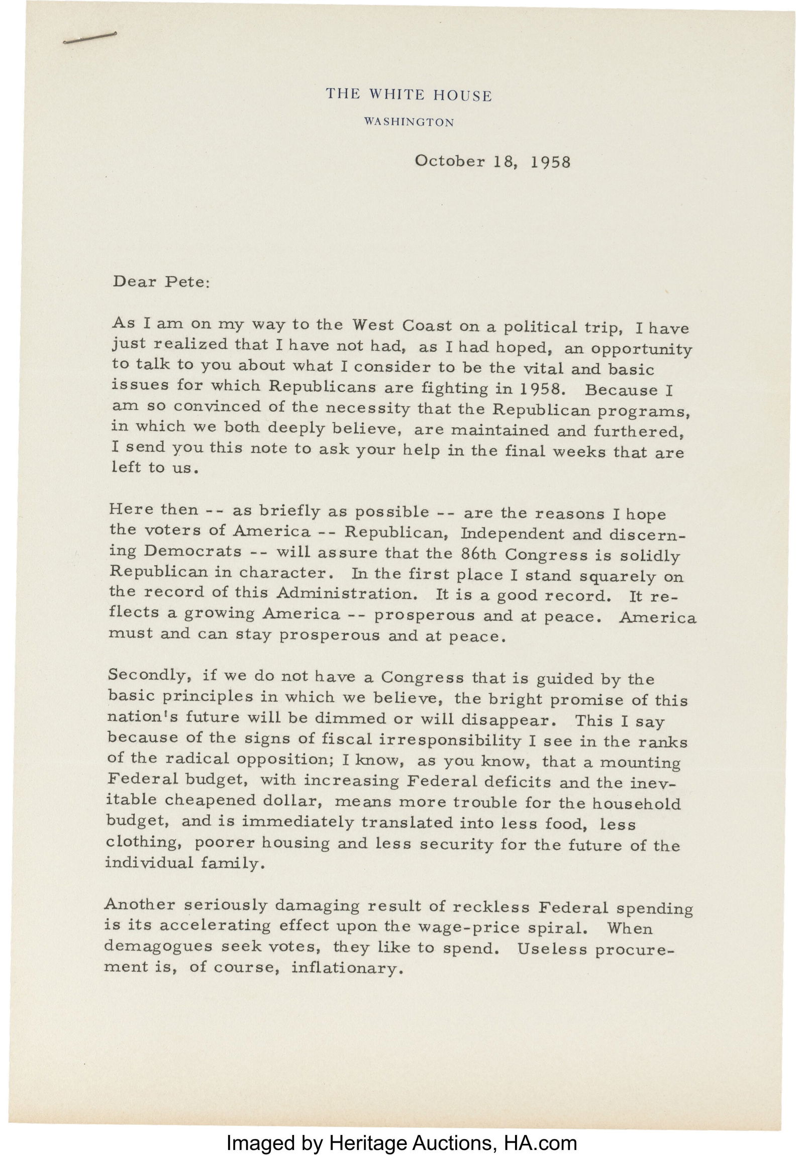 Dwight Eisenhower Typed Letter Signed. Four page (1 of 4)